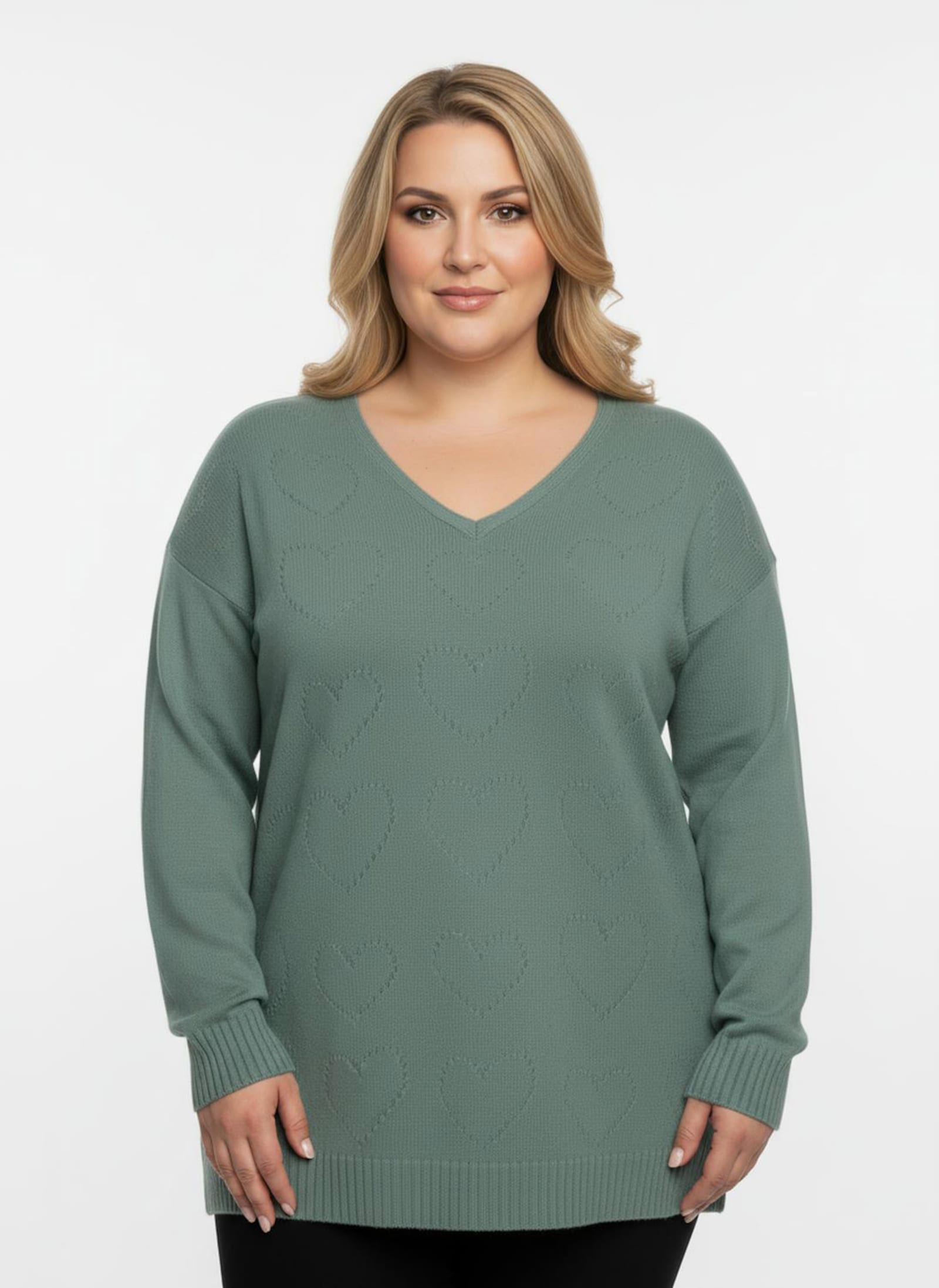 Longpullover mit Ajour-Herzchen - jade