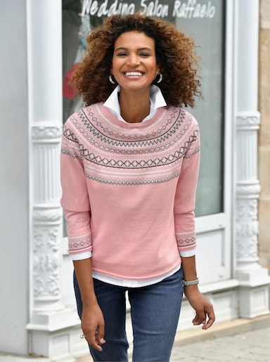 Norwegerpullover aus reiner Baumwolle - rosé-gemustert