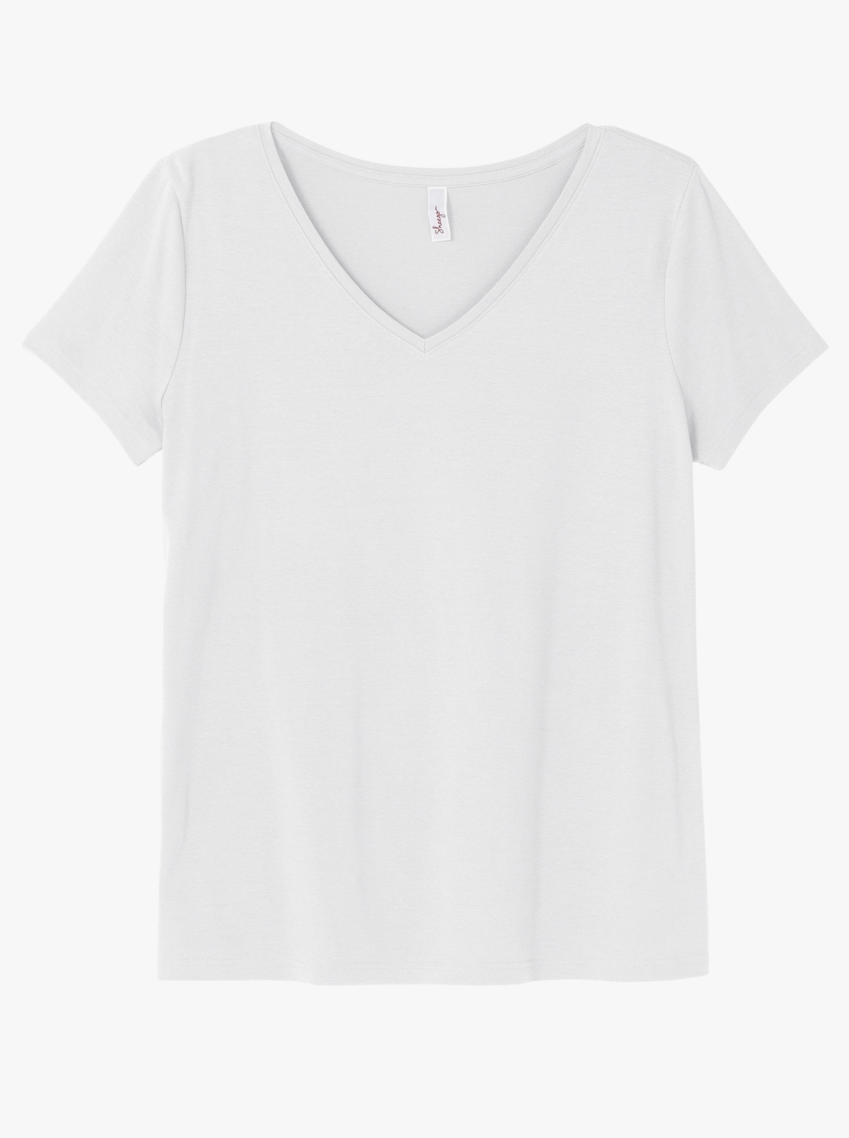 sheego T-Shirt mit V-Ausschnitt, Rippqualität - weiß