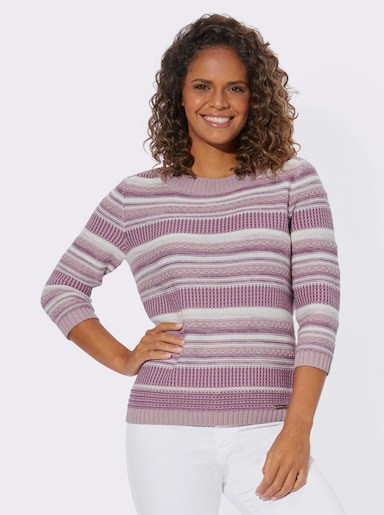 Pullover - mauve-ecru-gestreift