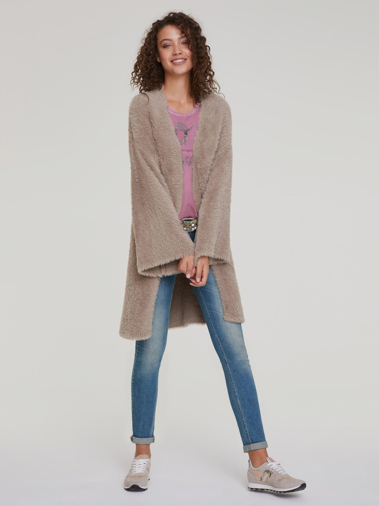Linea Tesini Long-Strickjacke - helltaupe