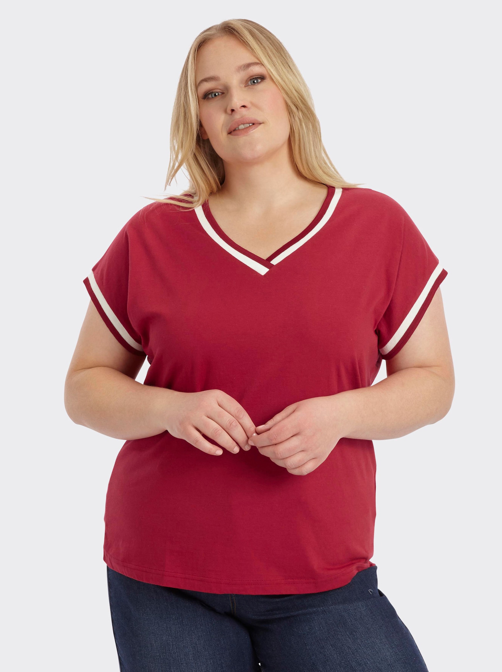 Kurzarmshirt mit Zierband - kirsche