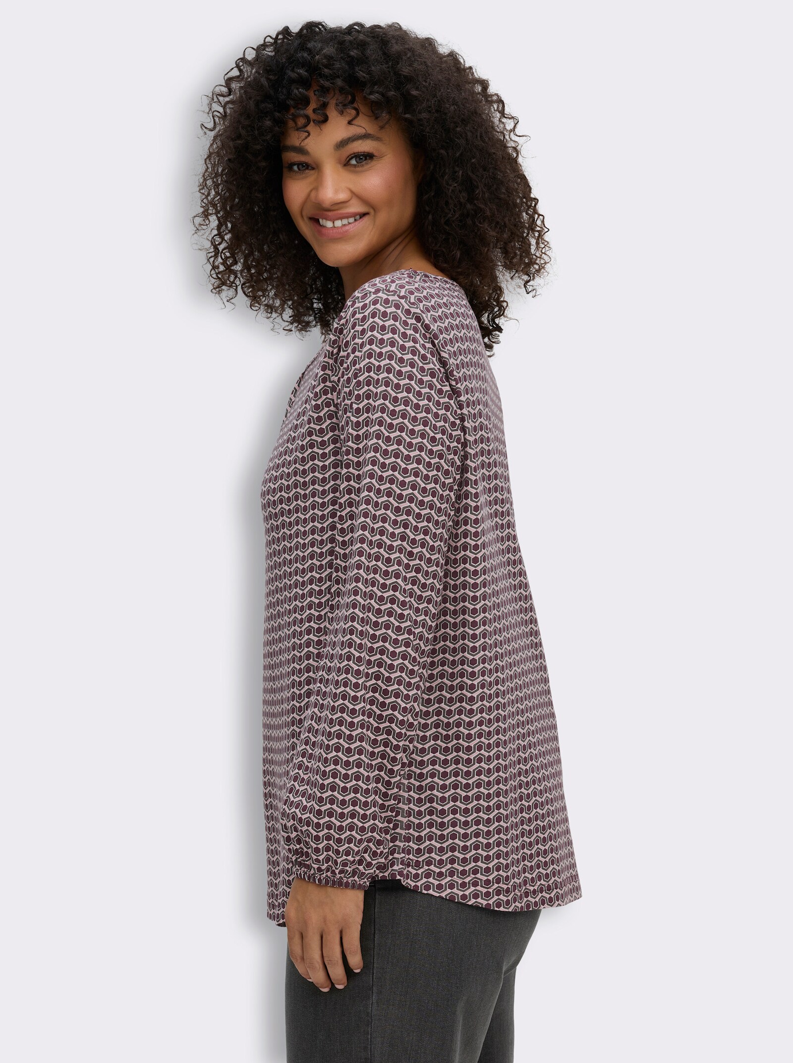 Langarmshirt im Minimalmuster - burgund-anthrazit-bedruckt