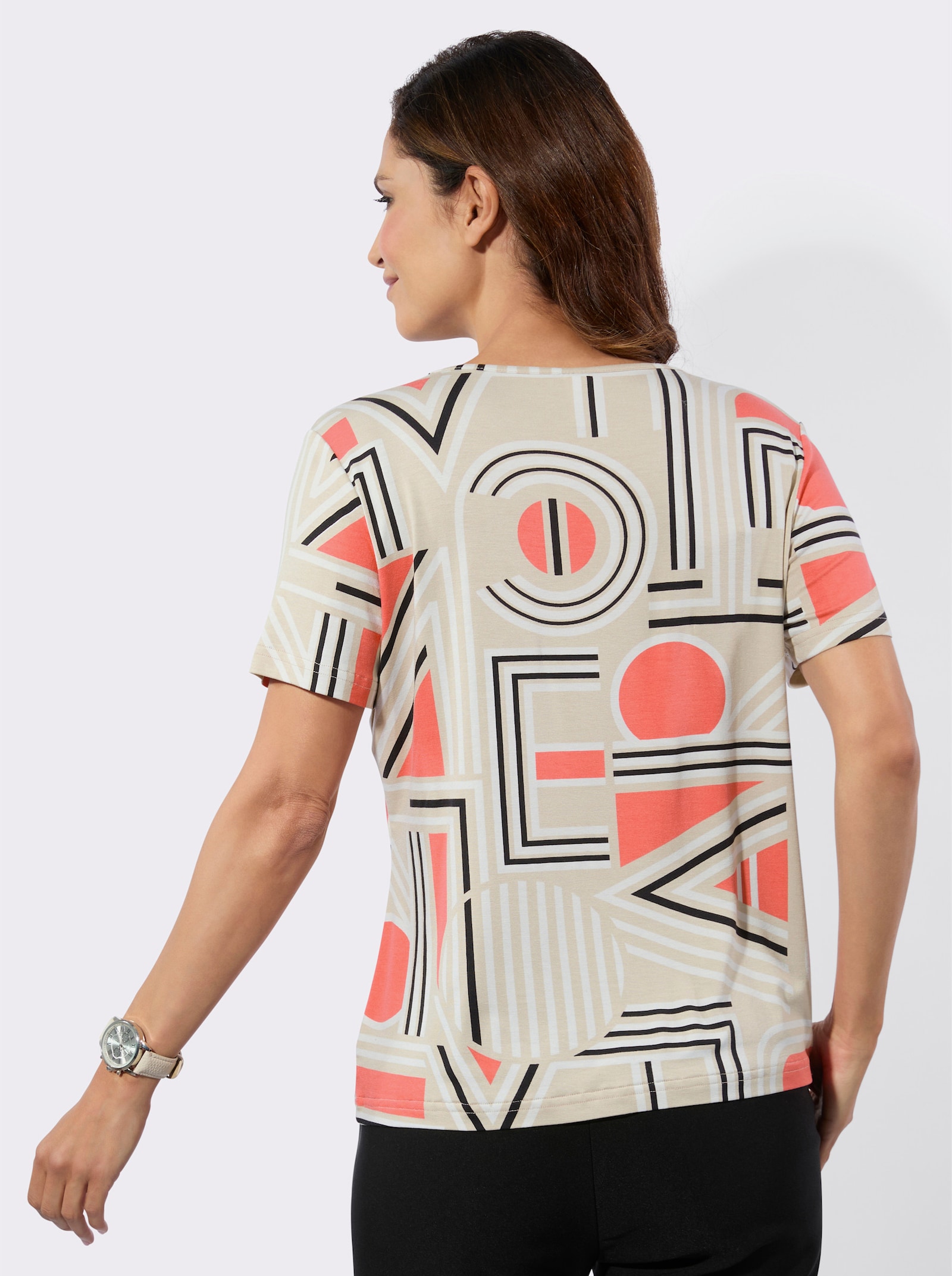 V-Shirt mit Lettering-Print - sand-koralle-bedruckt