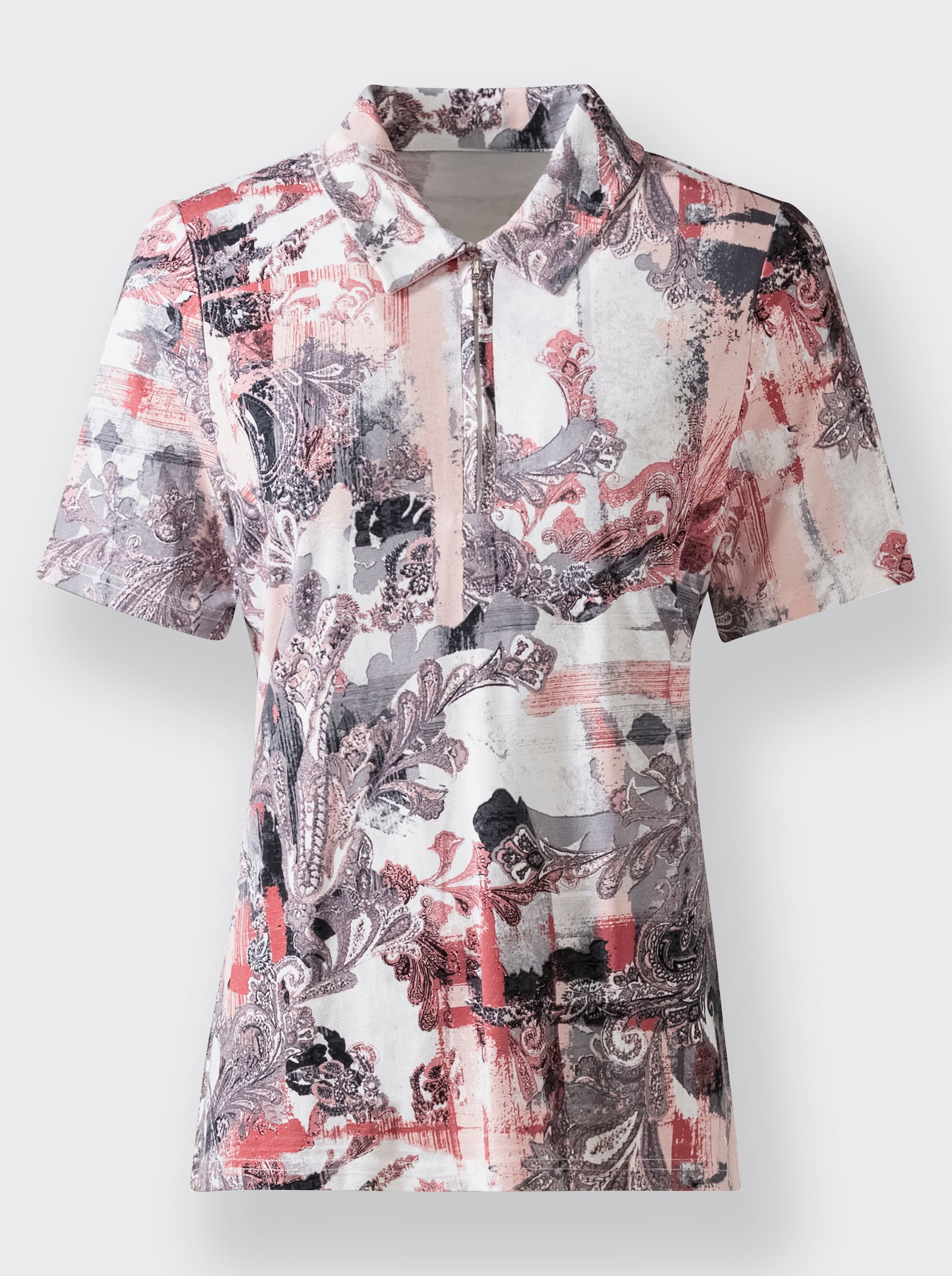 Poloshirt met print rondom - poeder/steengrijs gedessineerd