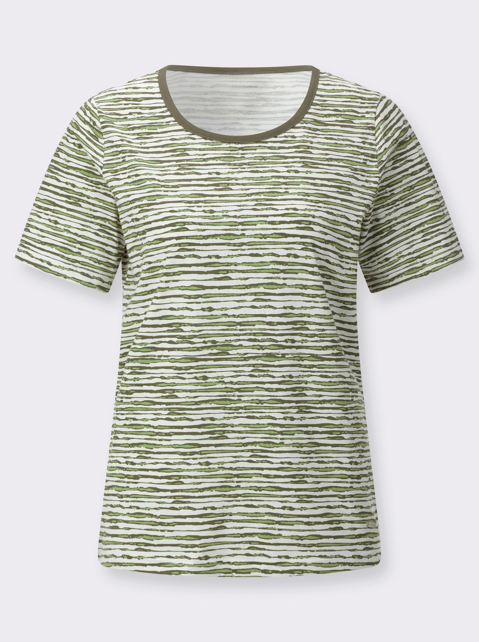 T-Shirt im Ringelmuster - khaki-lindgrün-bedruckt