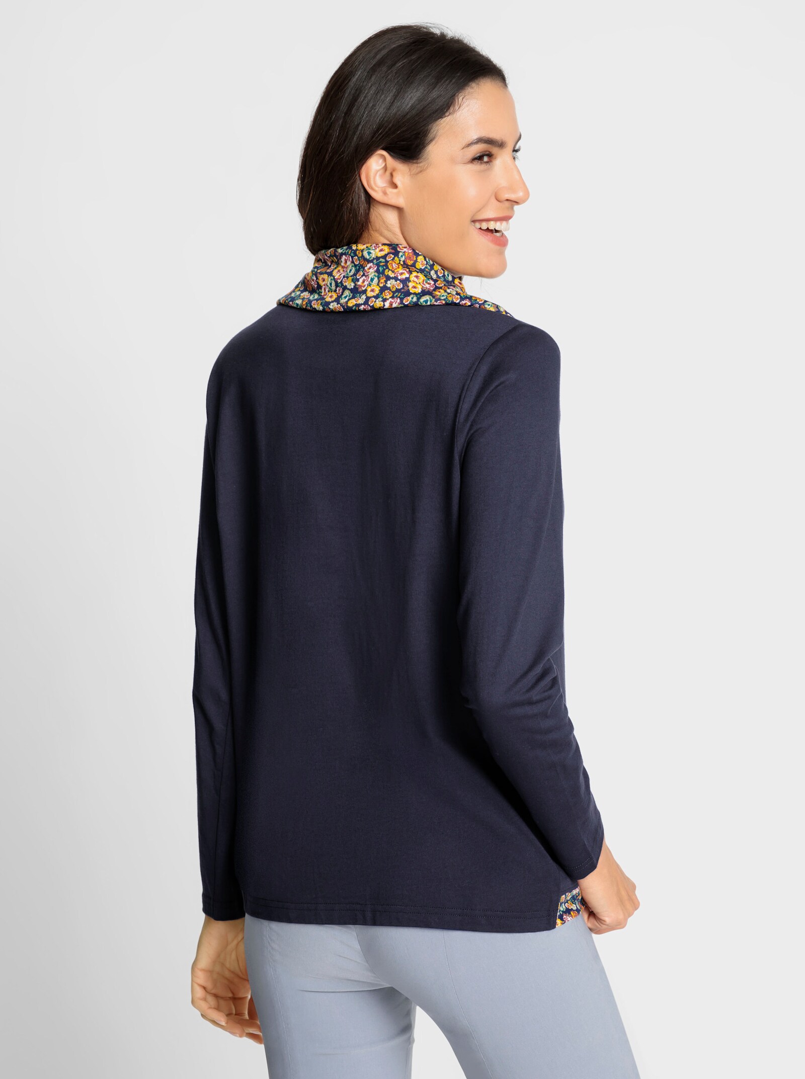 Rollkragenshirt in Wickel-Optik - marine-ocker-gemustert
