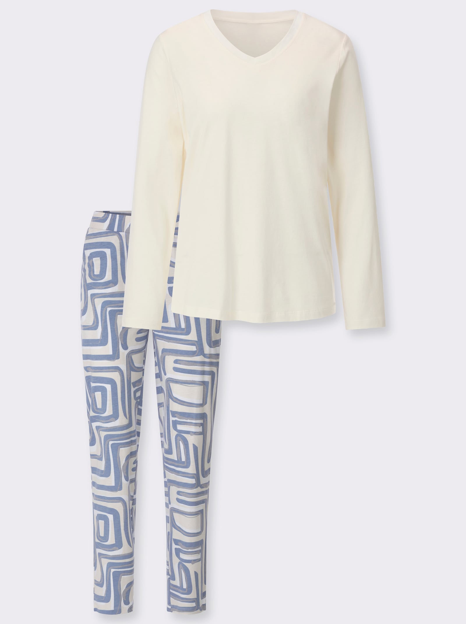 wäschepur Schlafanzug , Hose mit 2 Taschen - champagner-rauchblau-bedruckt