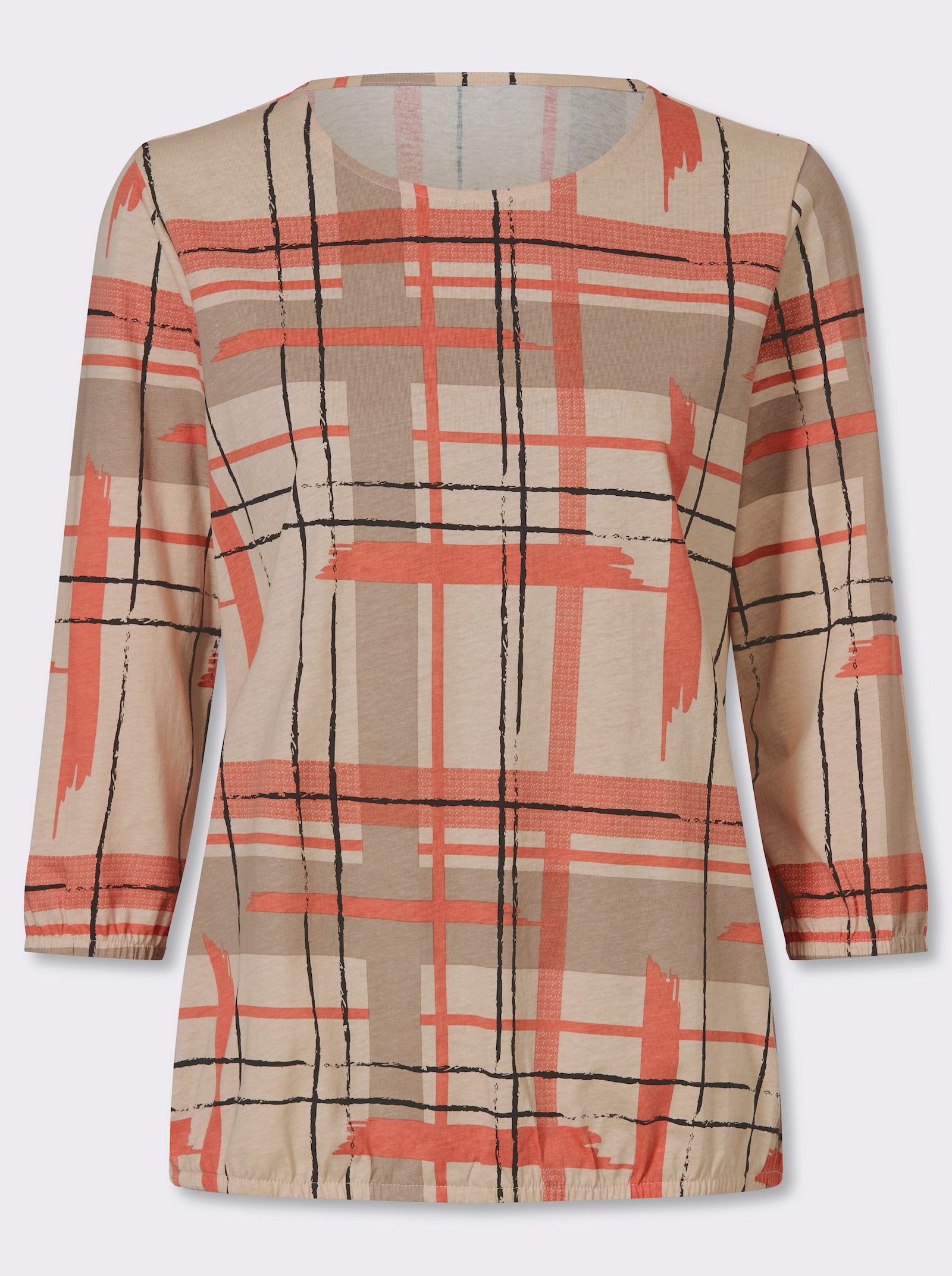 3/4-Arm-Shirt mit grafischem Allover-Druck - sand-papaya-bedruckt