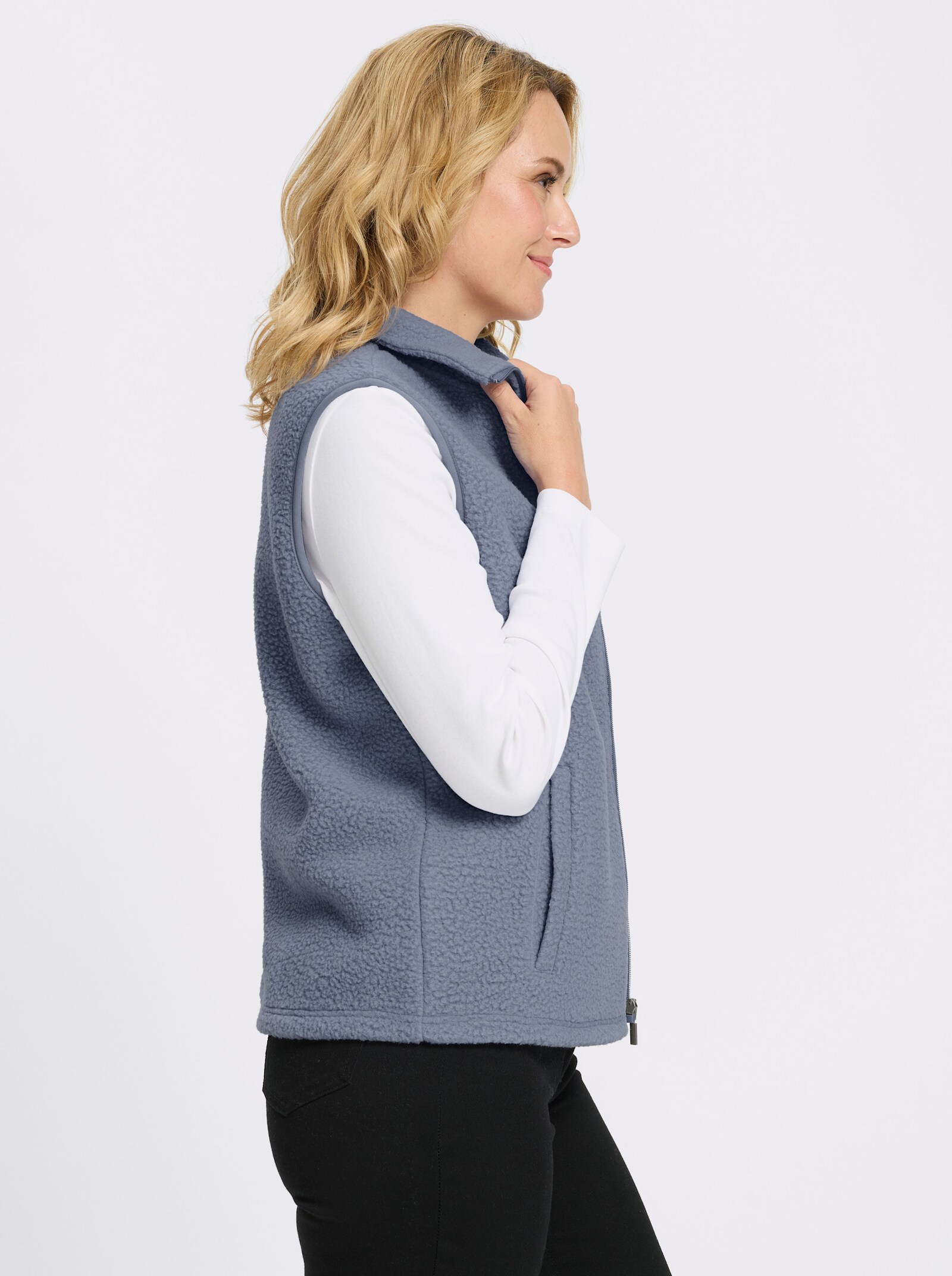 Fleeceweste mit Stehkragen - taubenblau