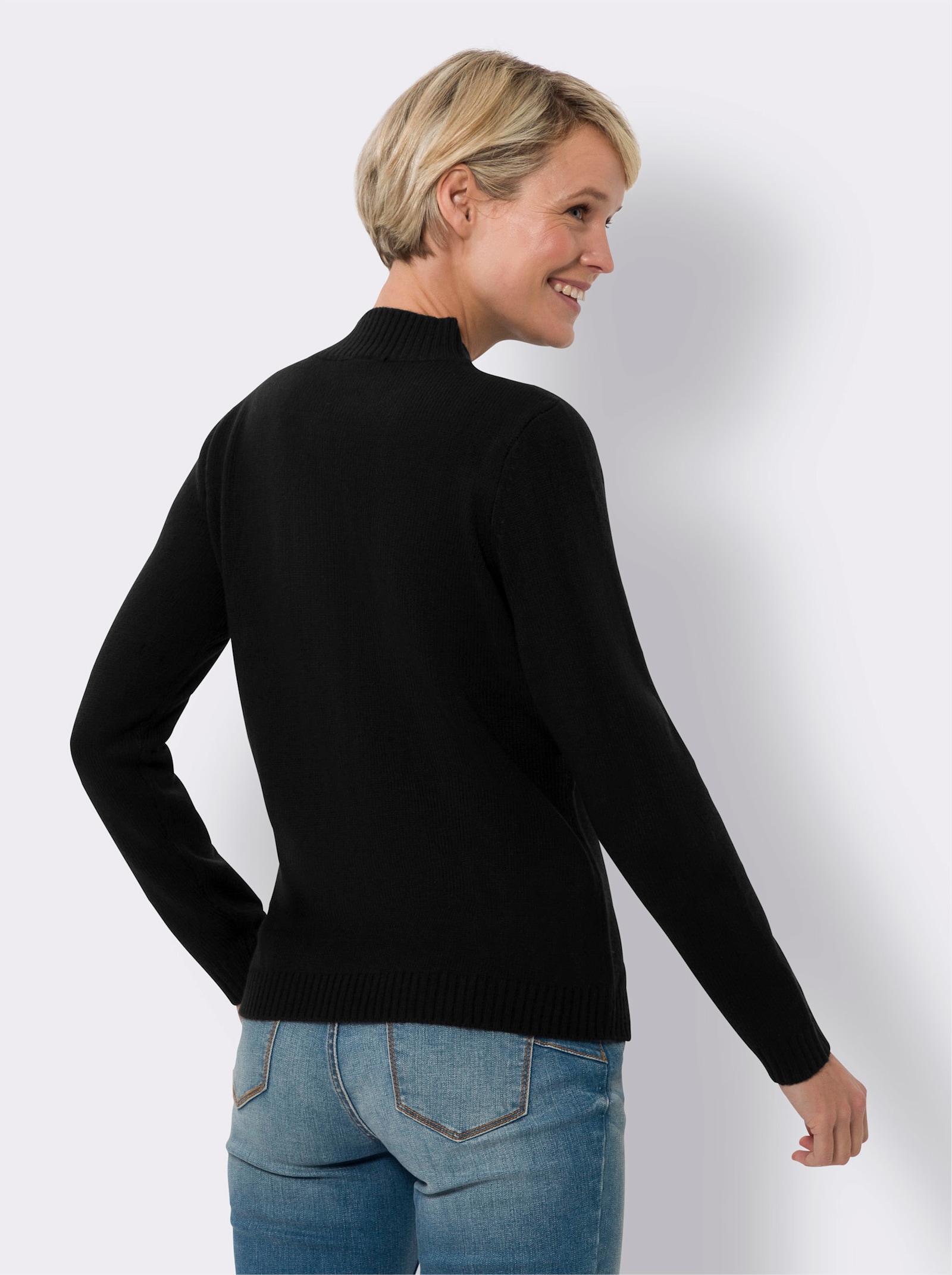 Pullover met opstaande kraag met Noors patroon - zwart/ecru
