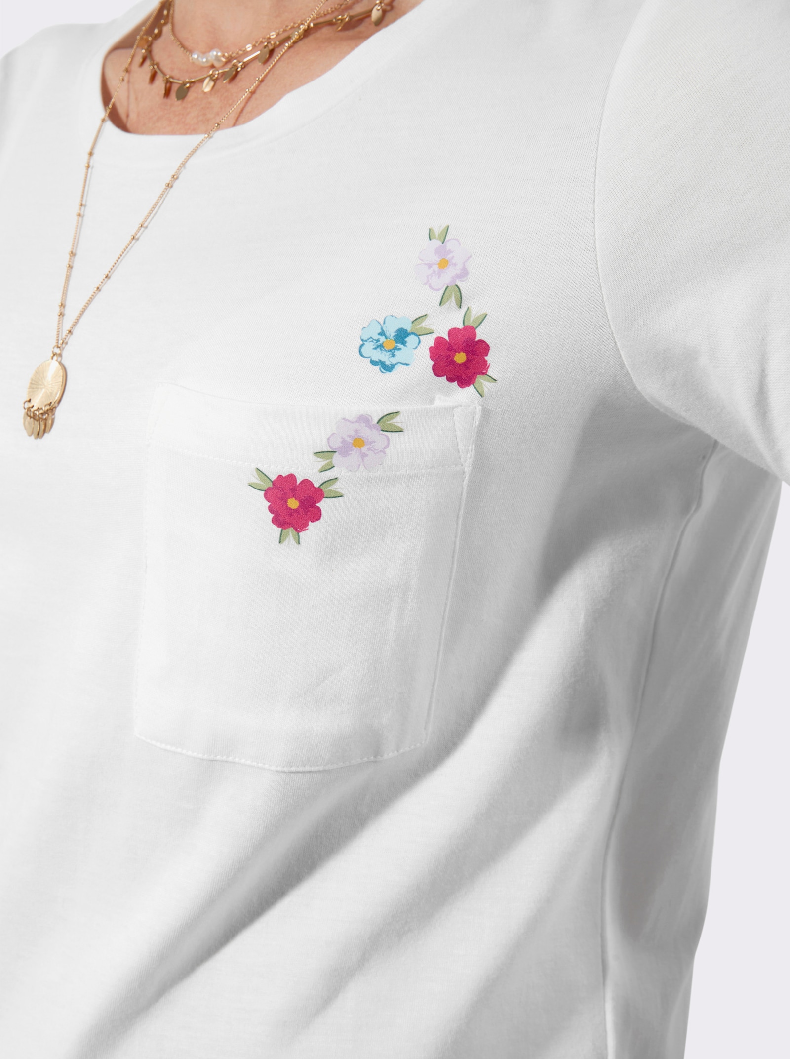 Shirt met ronde hals en bloemenprint - ecru