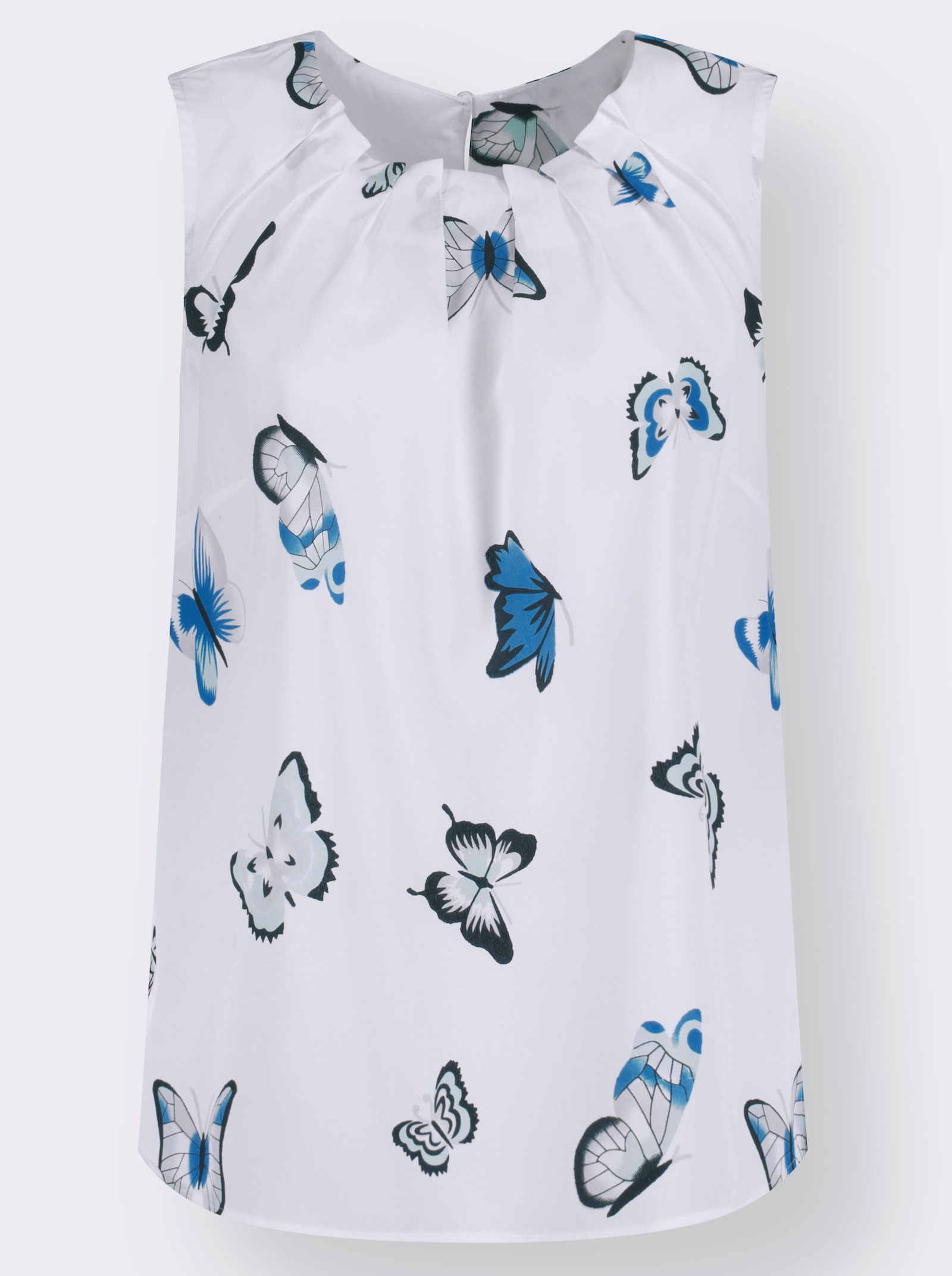 Blusentop mit Falten am Rundhals-Ausschnitt - weiß-bedruckt