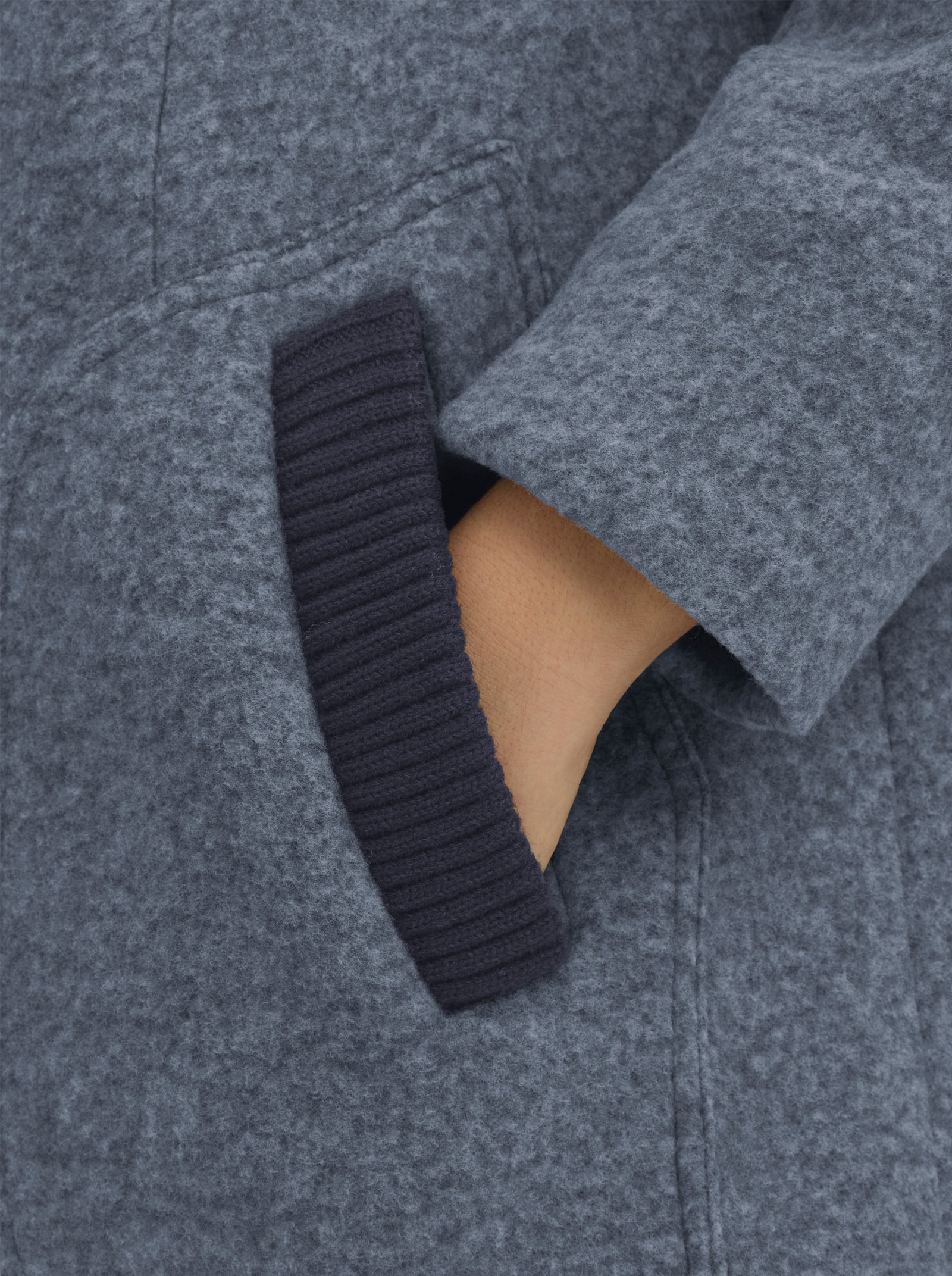 Kurzmantel mit Strick-Bündchen - rauchblau-meliert