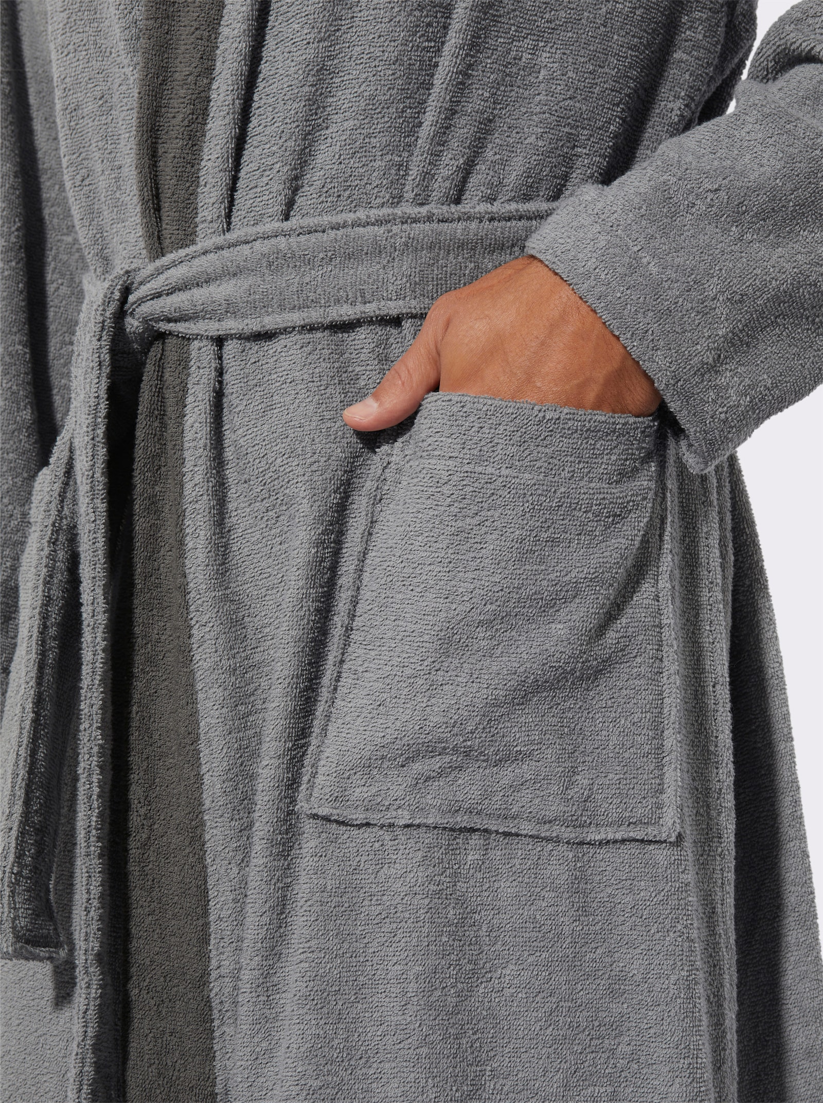 Herrenbademantel mit Taschen - steingrau