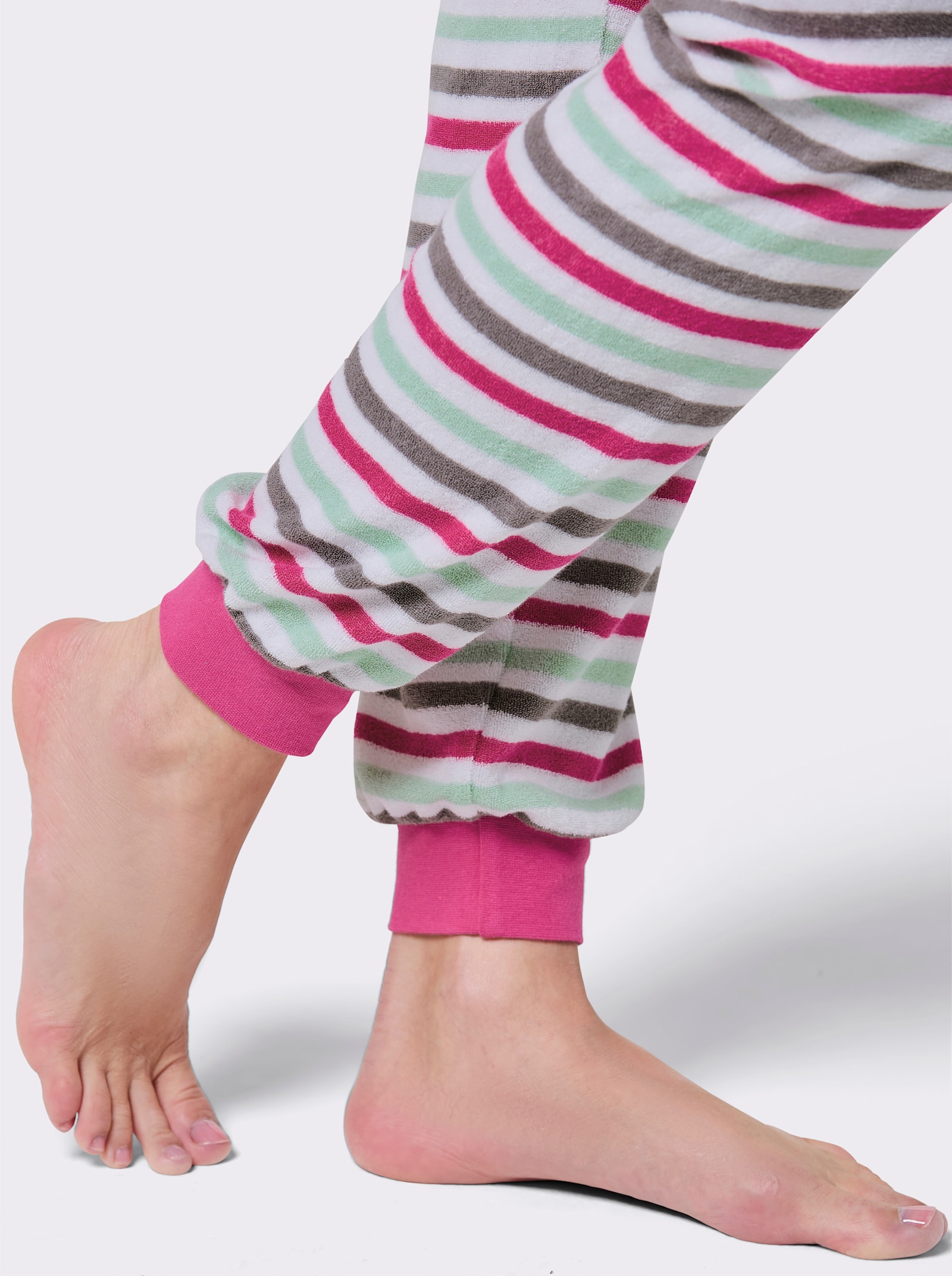 wäschepur Schlafanzug in Feinfrottee - fuchsia-weiß-geringelt