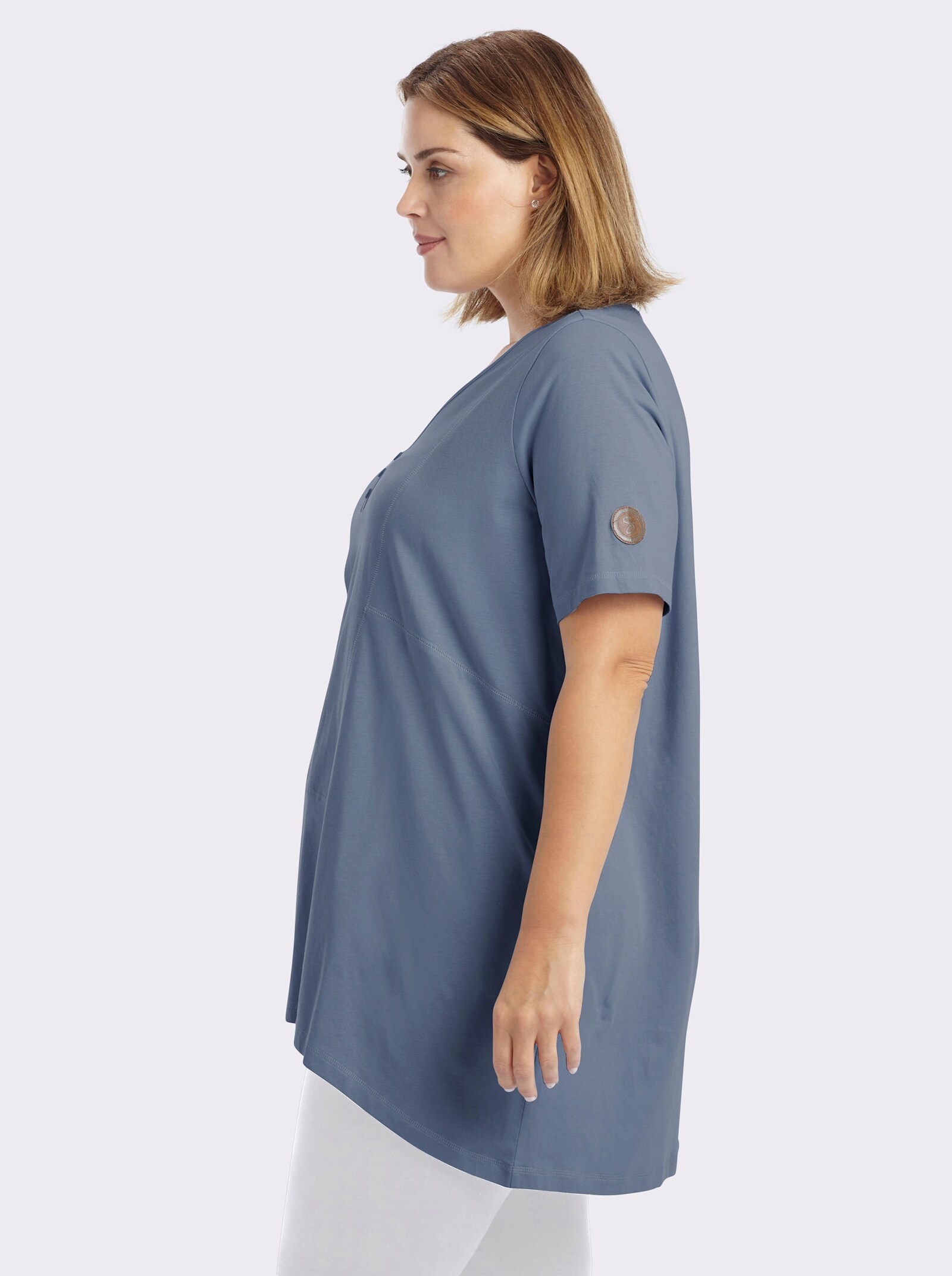 sheego Longshirt mit gerundetem Saum - rauchblau