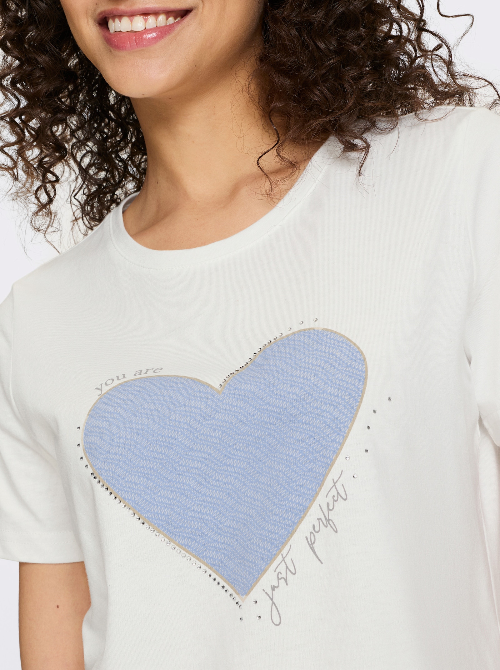 heine T-Shirt mit Herz-Motiv - ecru