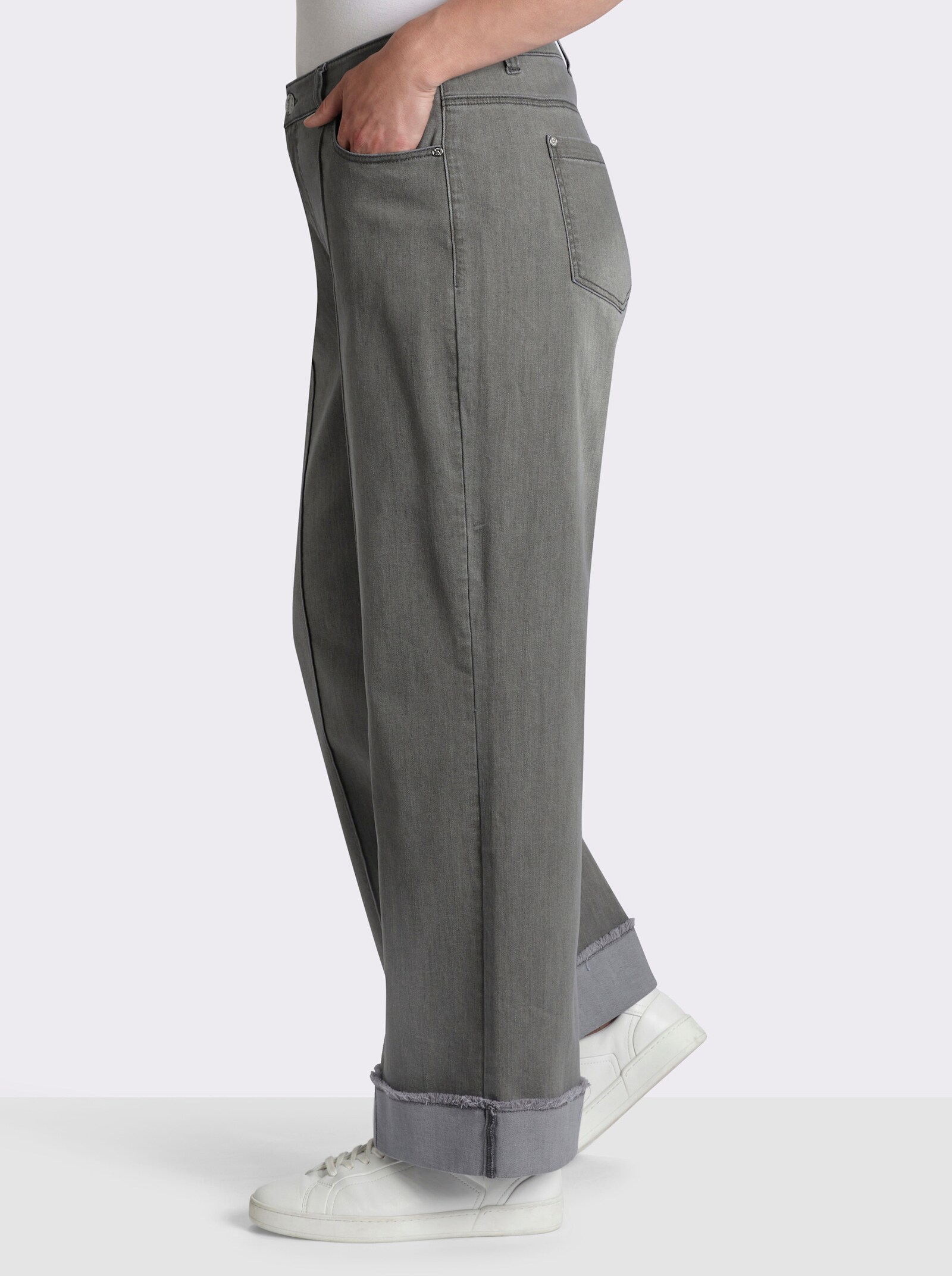 sheego Jeans weit, mit Biese und Saumumschlag - light grey-denim