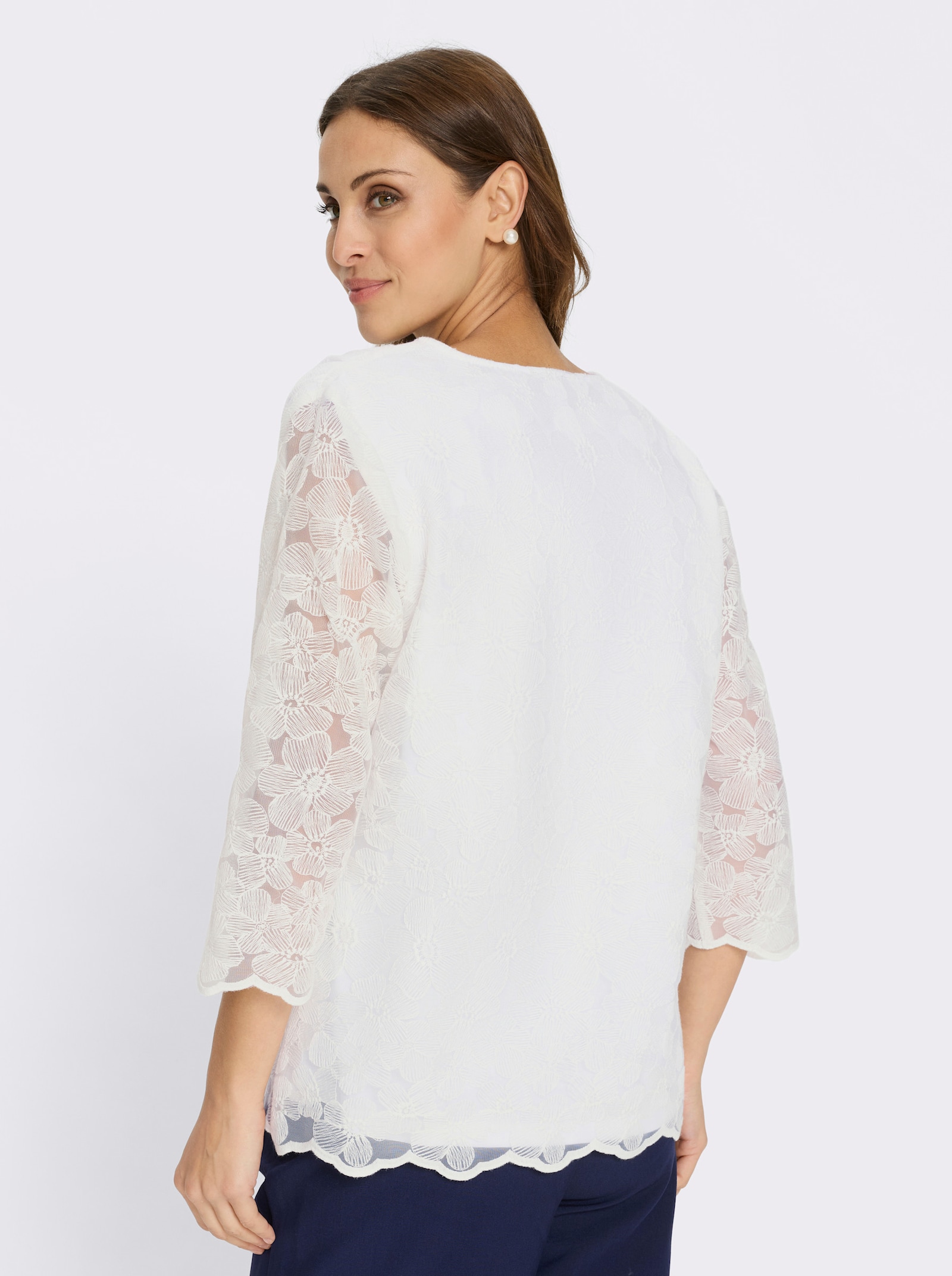 Kanten blouse in bloemenlook - ecru