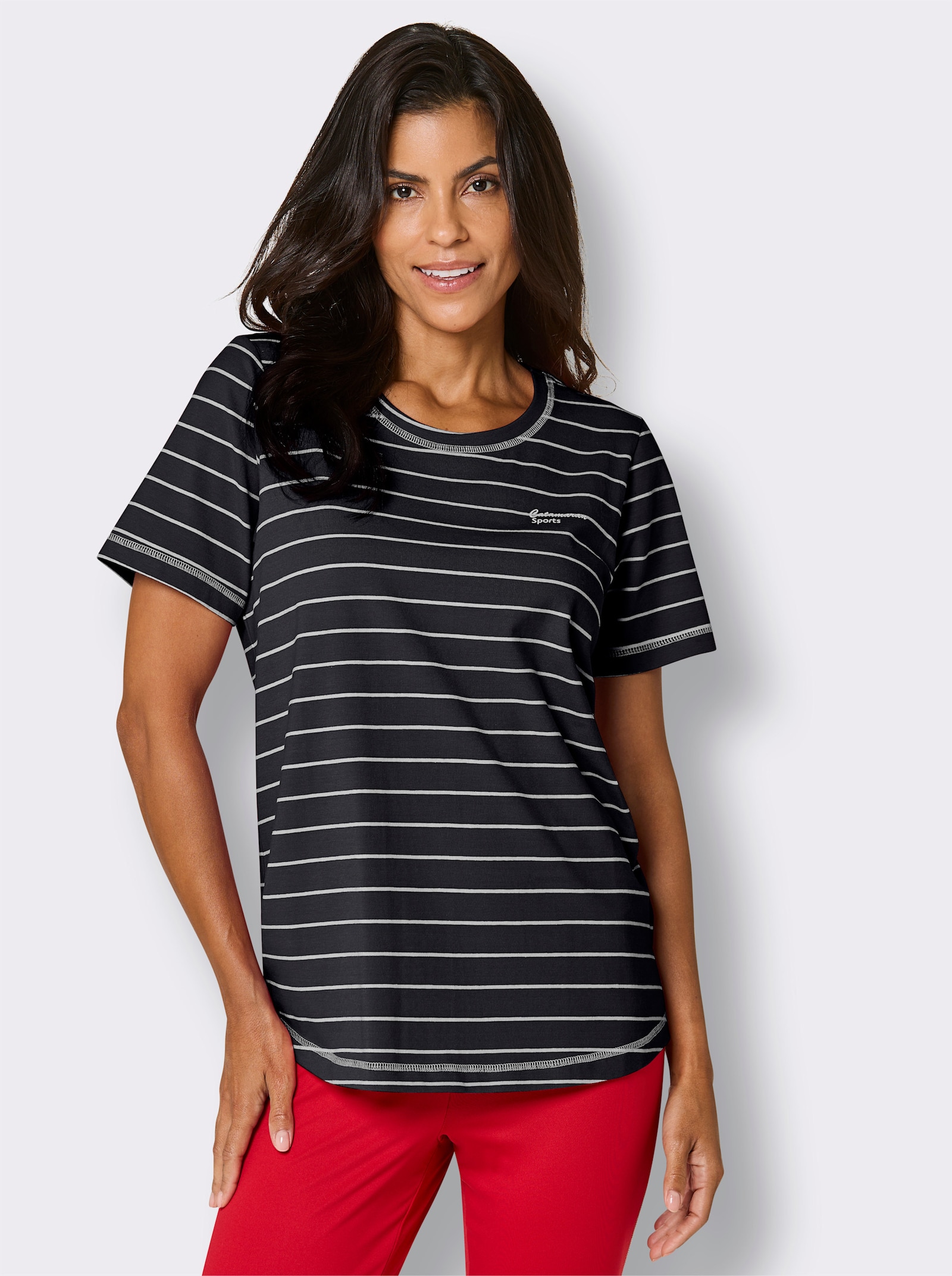 Catamaran Sports Funktionsshirt mit Seitenschlitzen - schwarz-weiß-geringelt