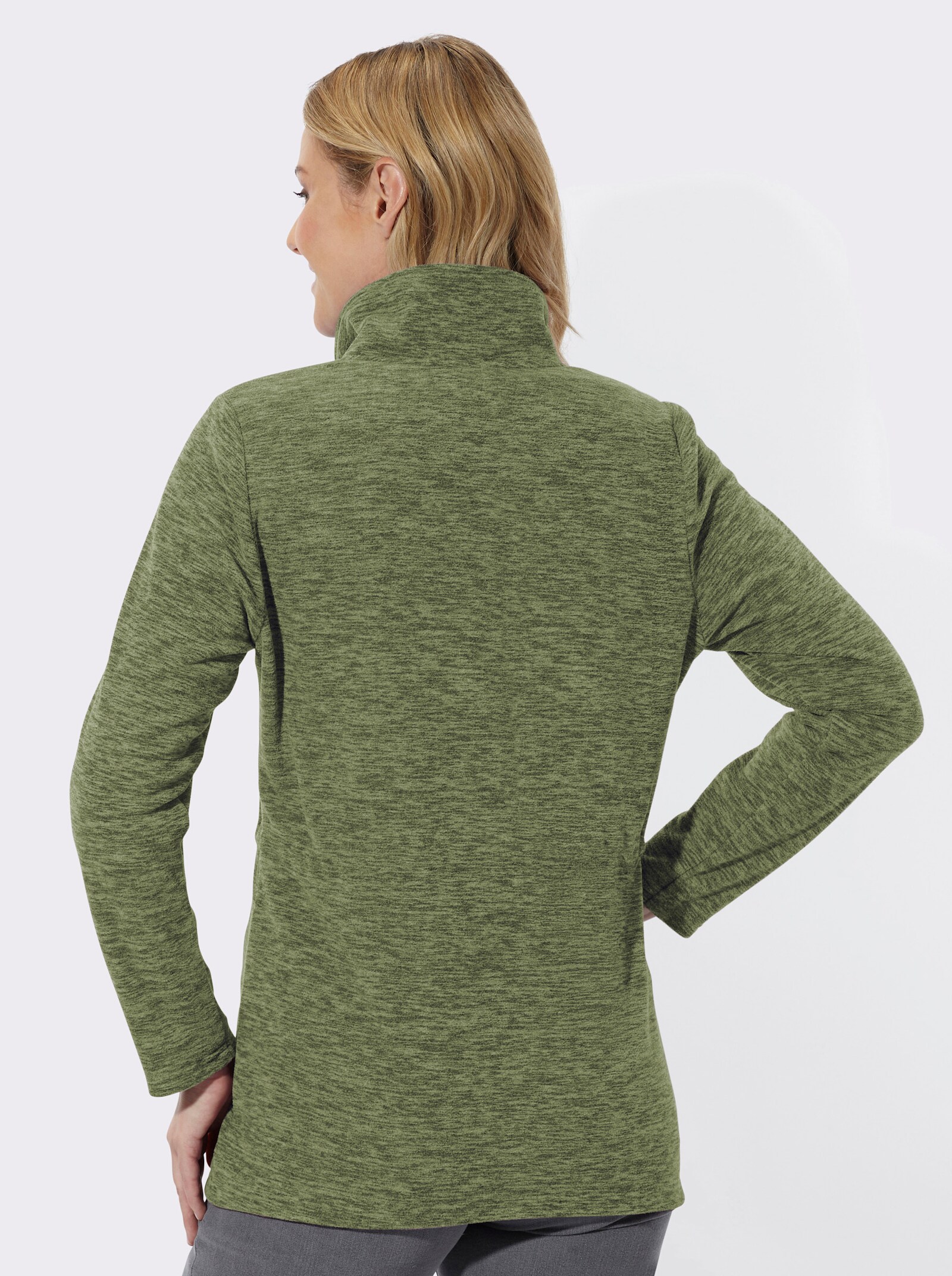  Fleecejacke in Longform - khaki-schilf-meliert