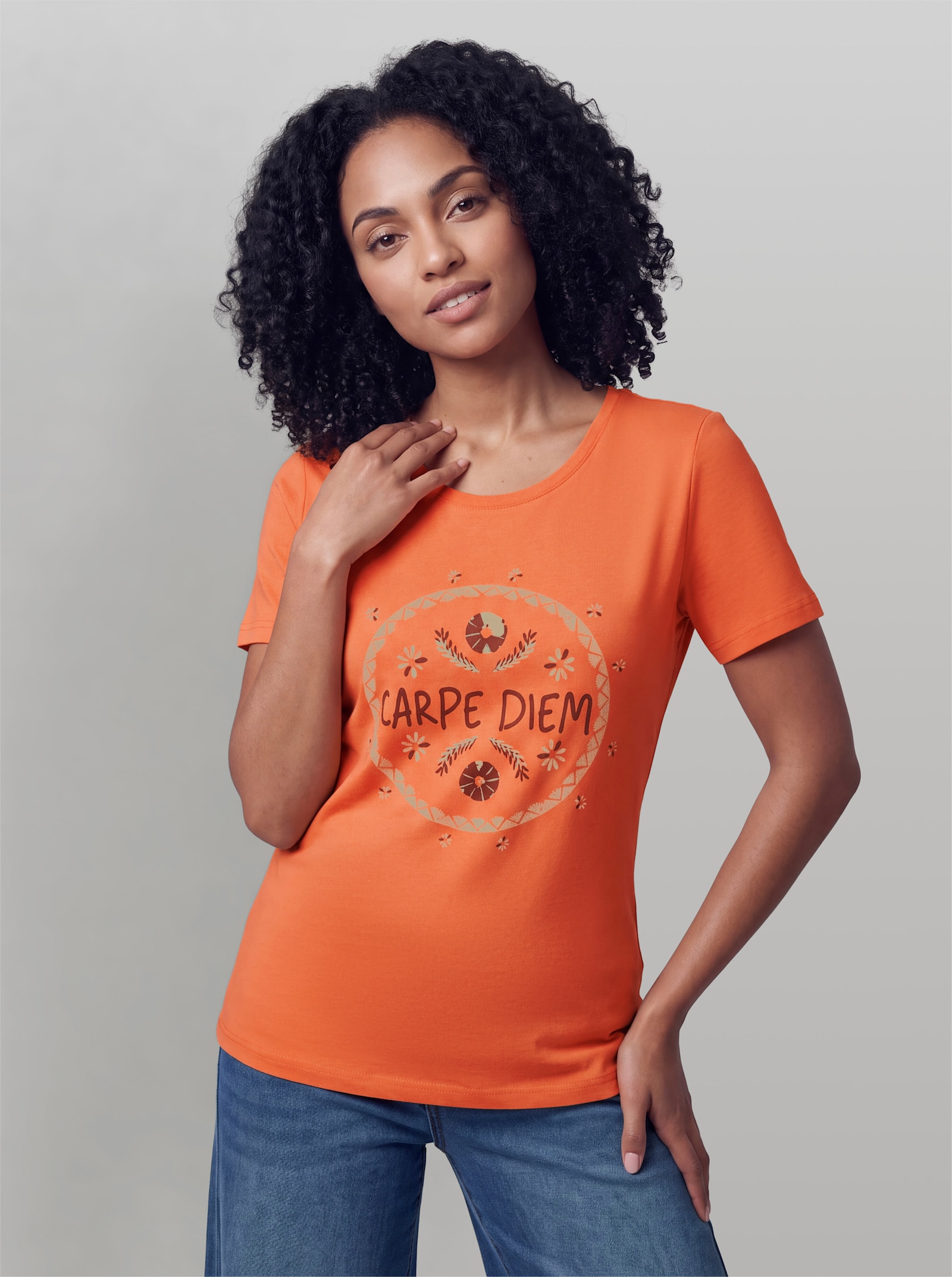 heine Kurzarmshirt mit Schriftzug - orange