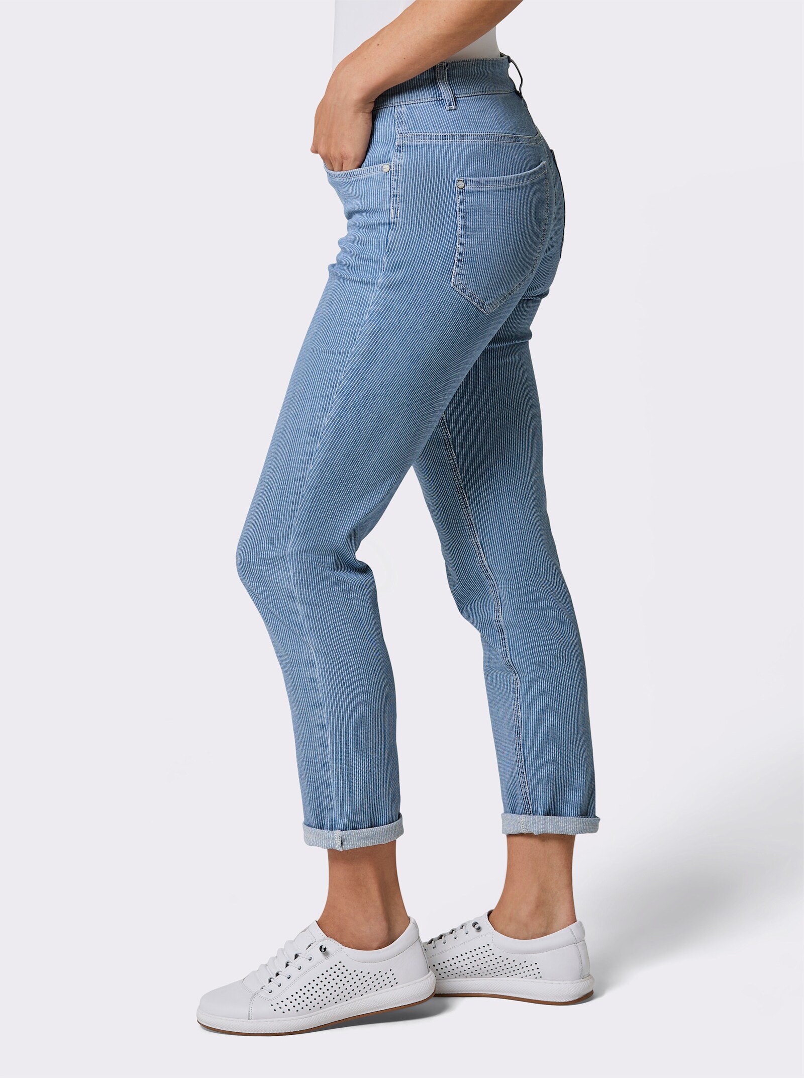 Ascari 7/8-Jeans mit Web-Streifen - blue-bleached-gestreift
