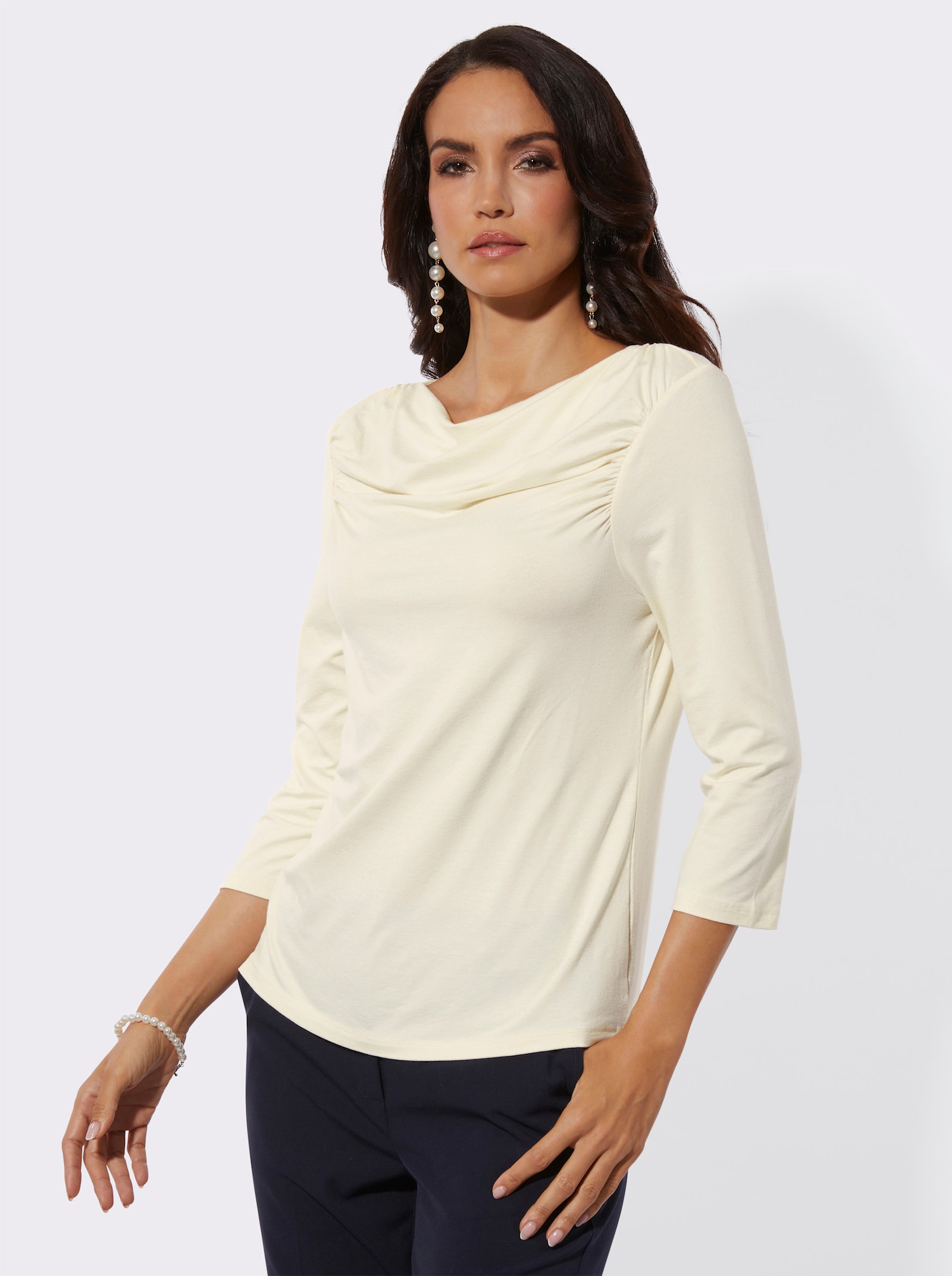 3/4-Arm-Shirt mit Raffungen - champagner