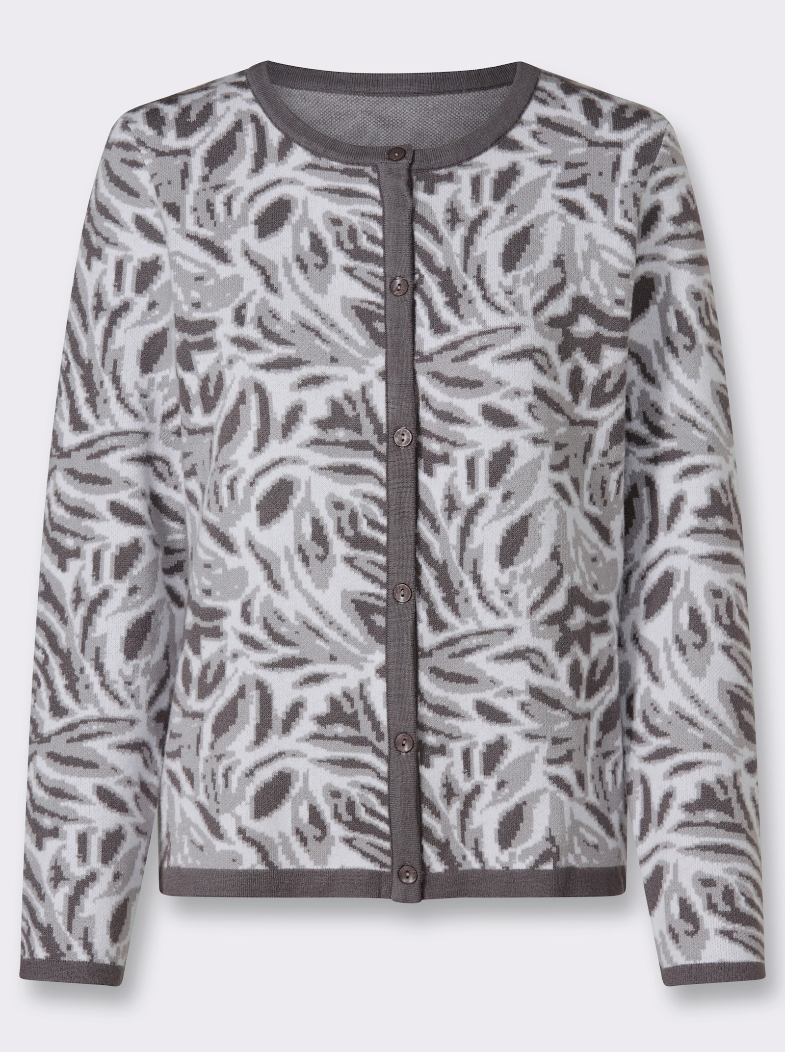  Jacquardstrickjacke mit floralem Allovermuster - anthrazit-ecru-gemustert