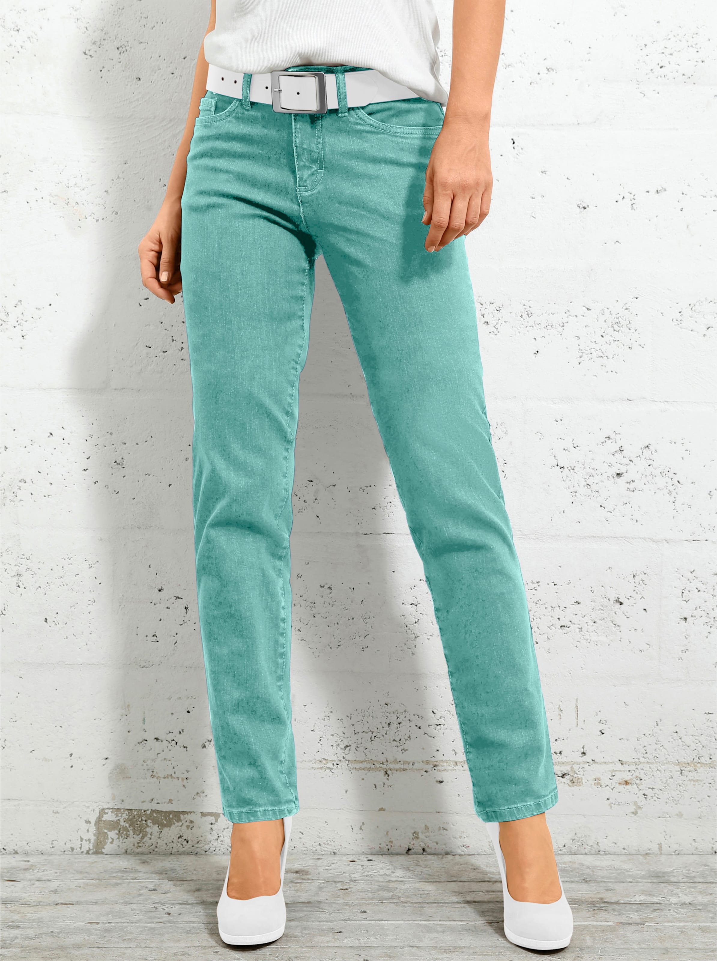 Witt Damen 5-Pocket-Jeans mit bestickten Gesäßtaschen, aqua