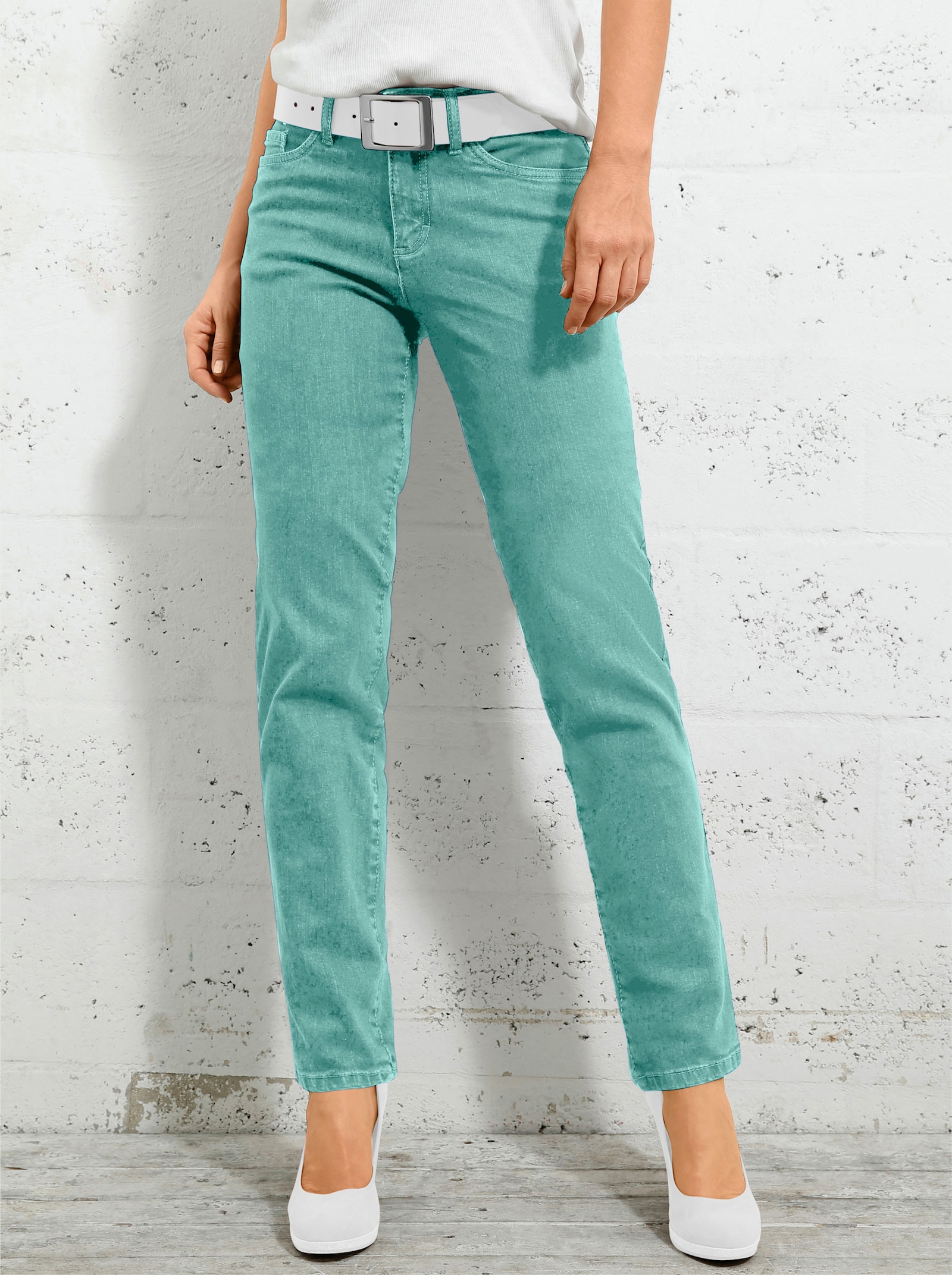 5-pocketjeans met geborduurde achterzakken - aqua