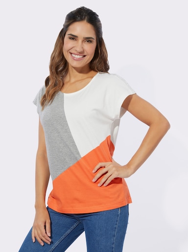 Kurzarmshirt - orange-grau-meliert