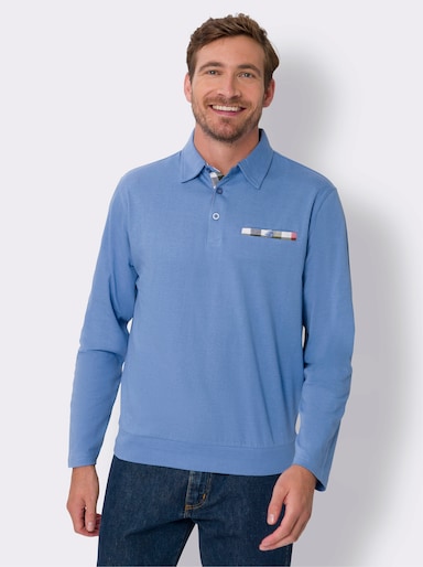 Langarm-Poloshirt - mittelblau