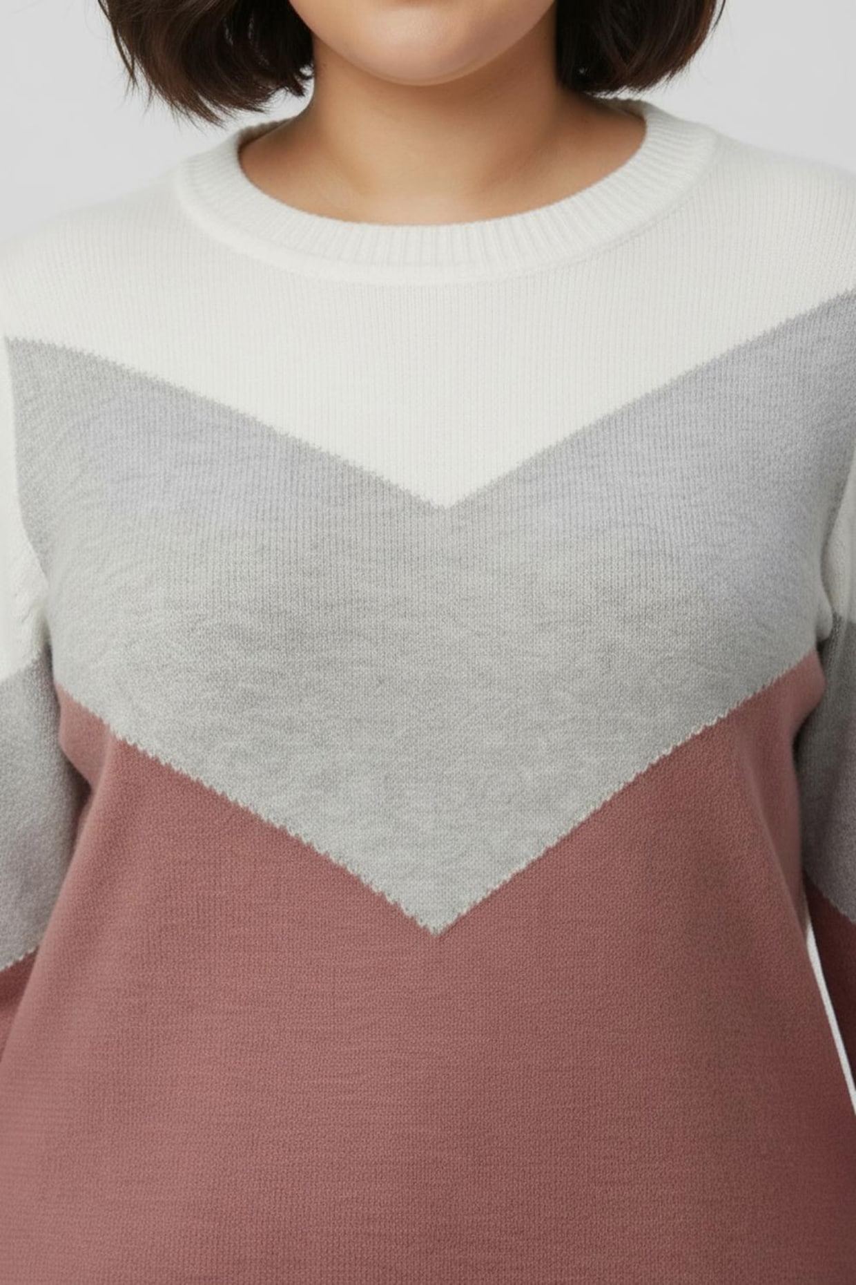 Rundhalspullover mit Colour-Blocking - rosenholz-hellgrau-meliert