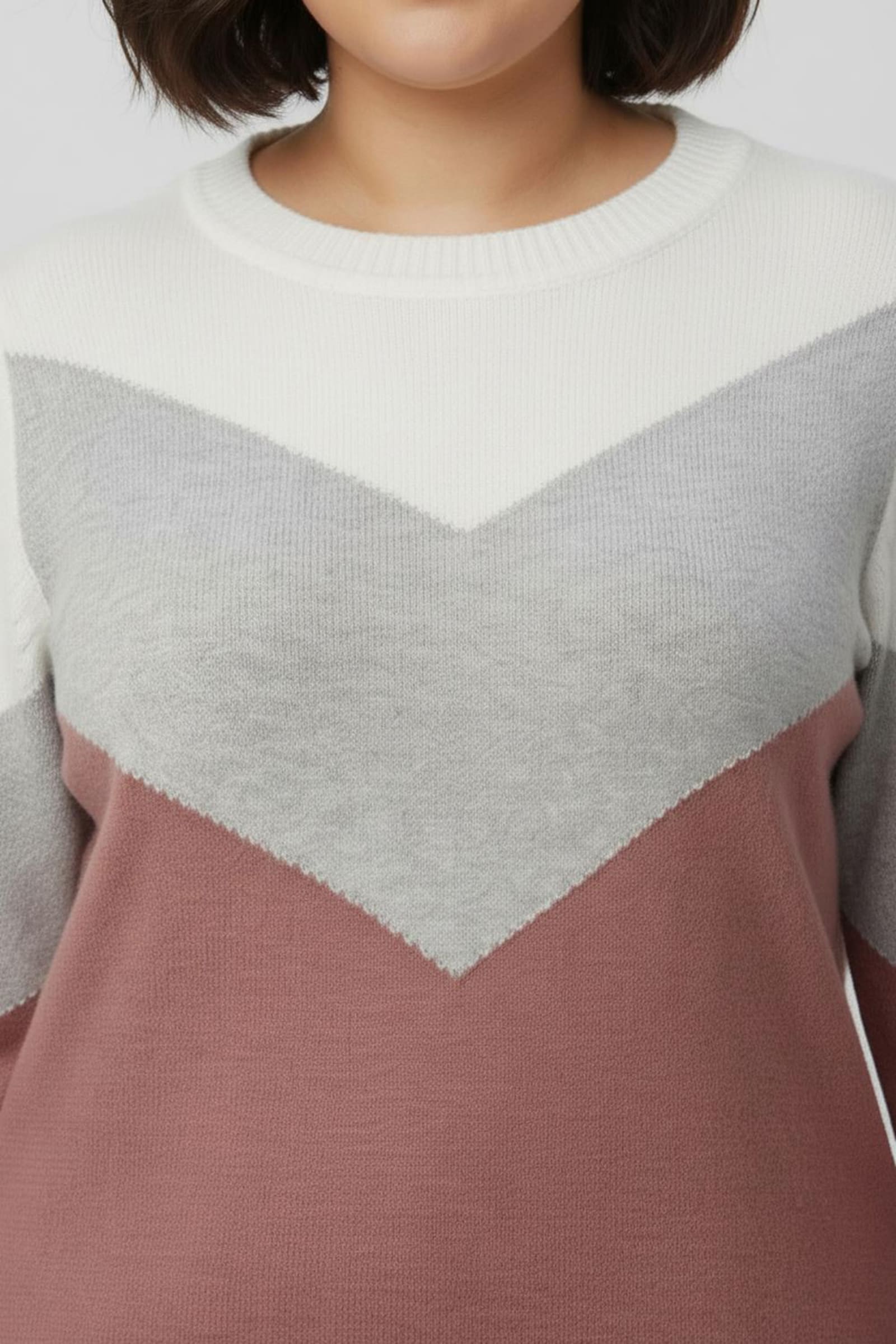 Rundhalspullover mit Colour-Blocking - rosenholz-hellgrau-meliert