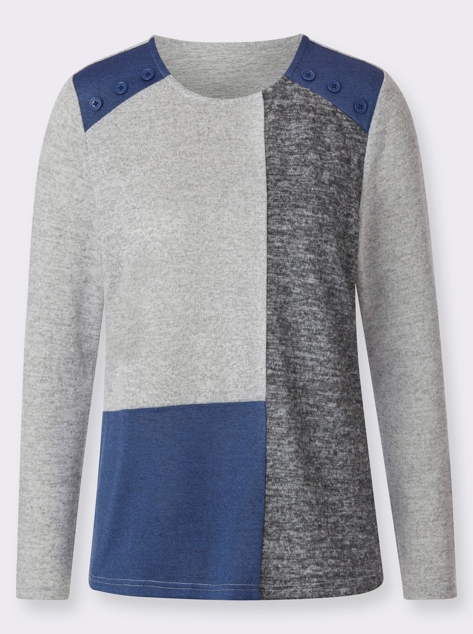 Shirt met lange mouwen van licht geruwde stof - grijs/koningsblauw gedessineerd