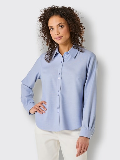 CREATION L PREMIUM Hemdbluse mit unifarbenen Einsätzen - taubenblau-ecru-meliert