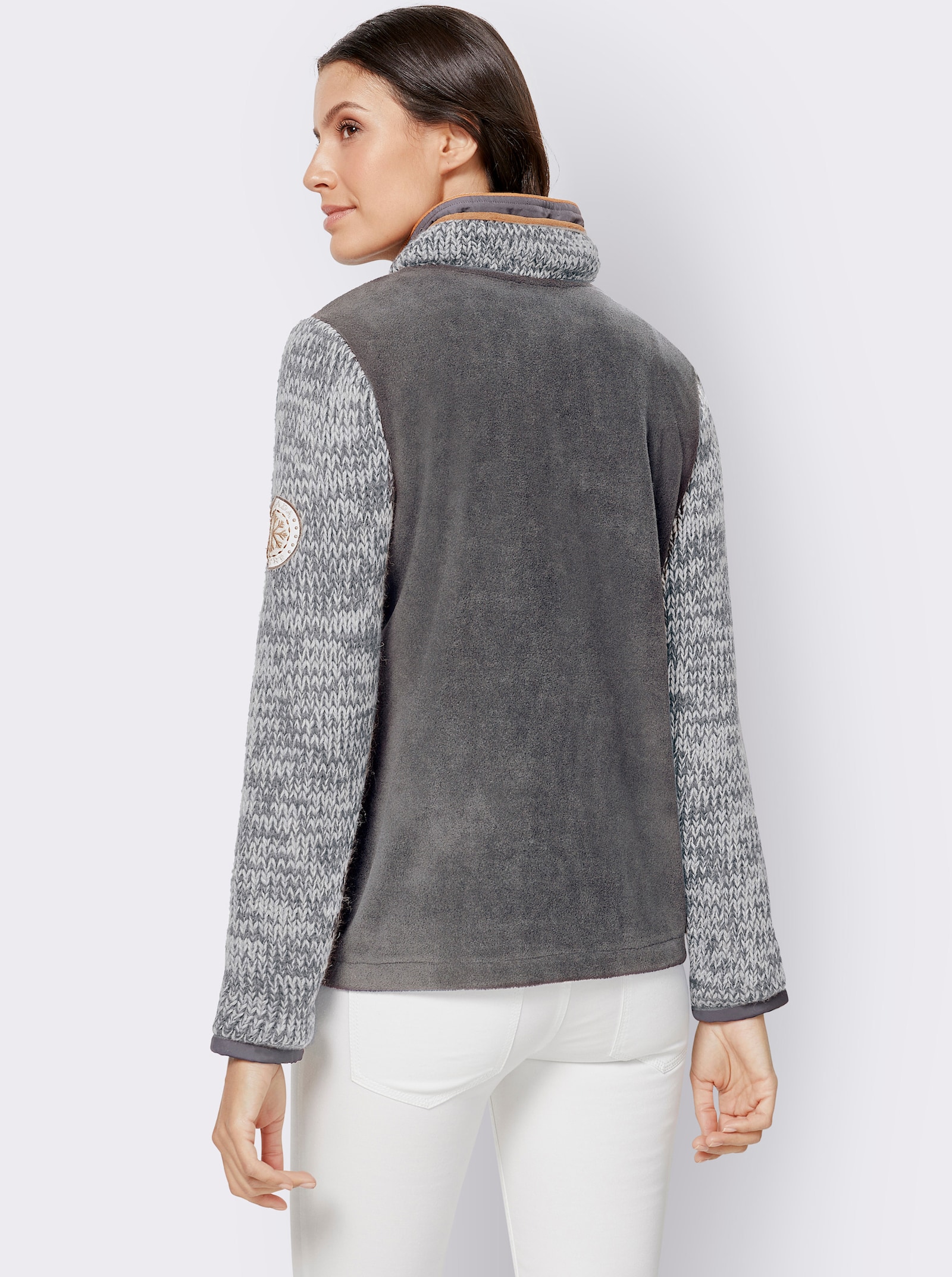 Fleecejack van een mix van fleece en tricot - grijs gemêleerd