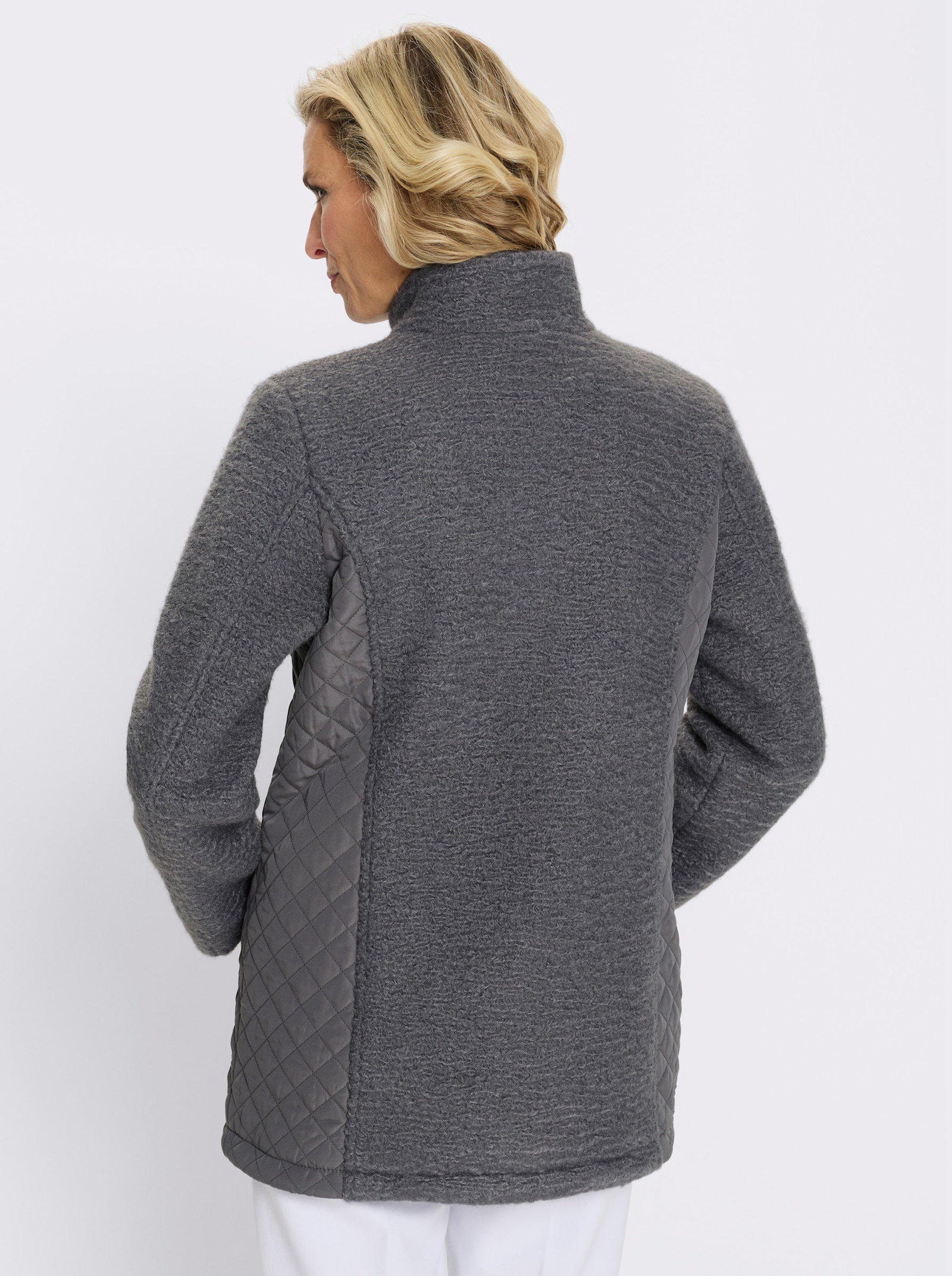 Boucléjacke mit gesteppten Einsätzen - anthrazit