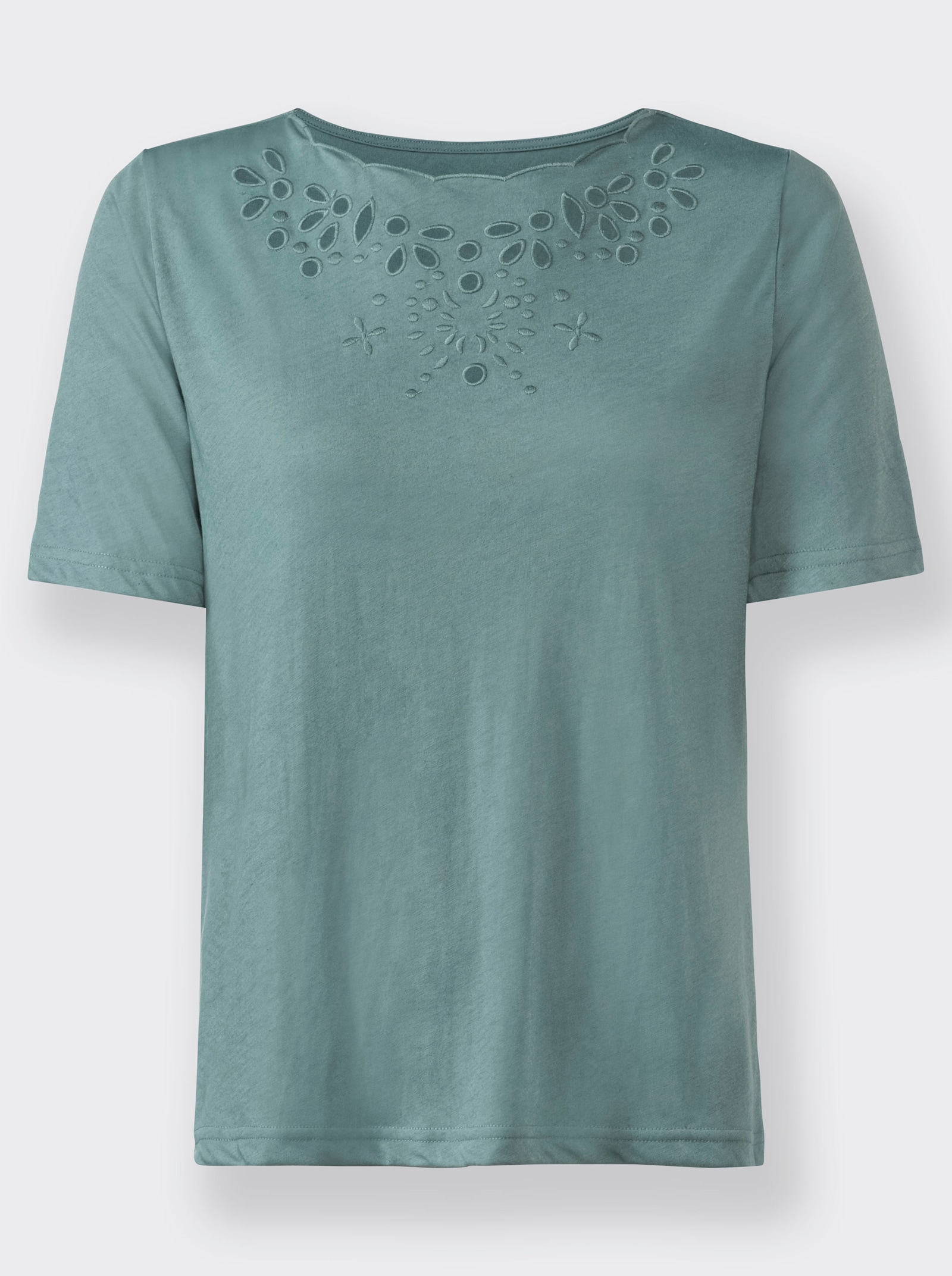 Kurzarmshirt mit floralen Cut-Outs - jade