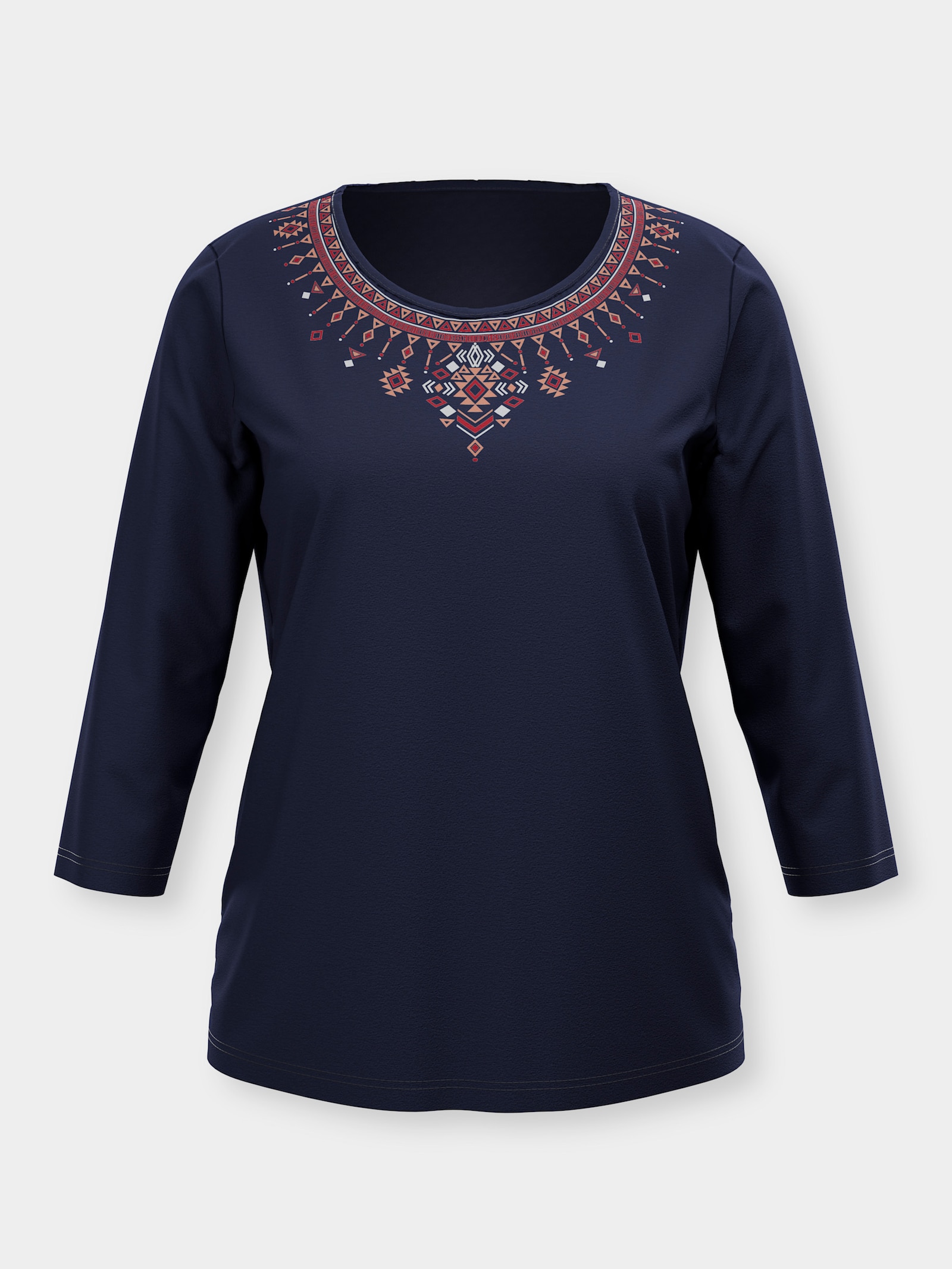 3/4-Arm-Shirt mit platziertem Ethno-Print - marine-kirsche