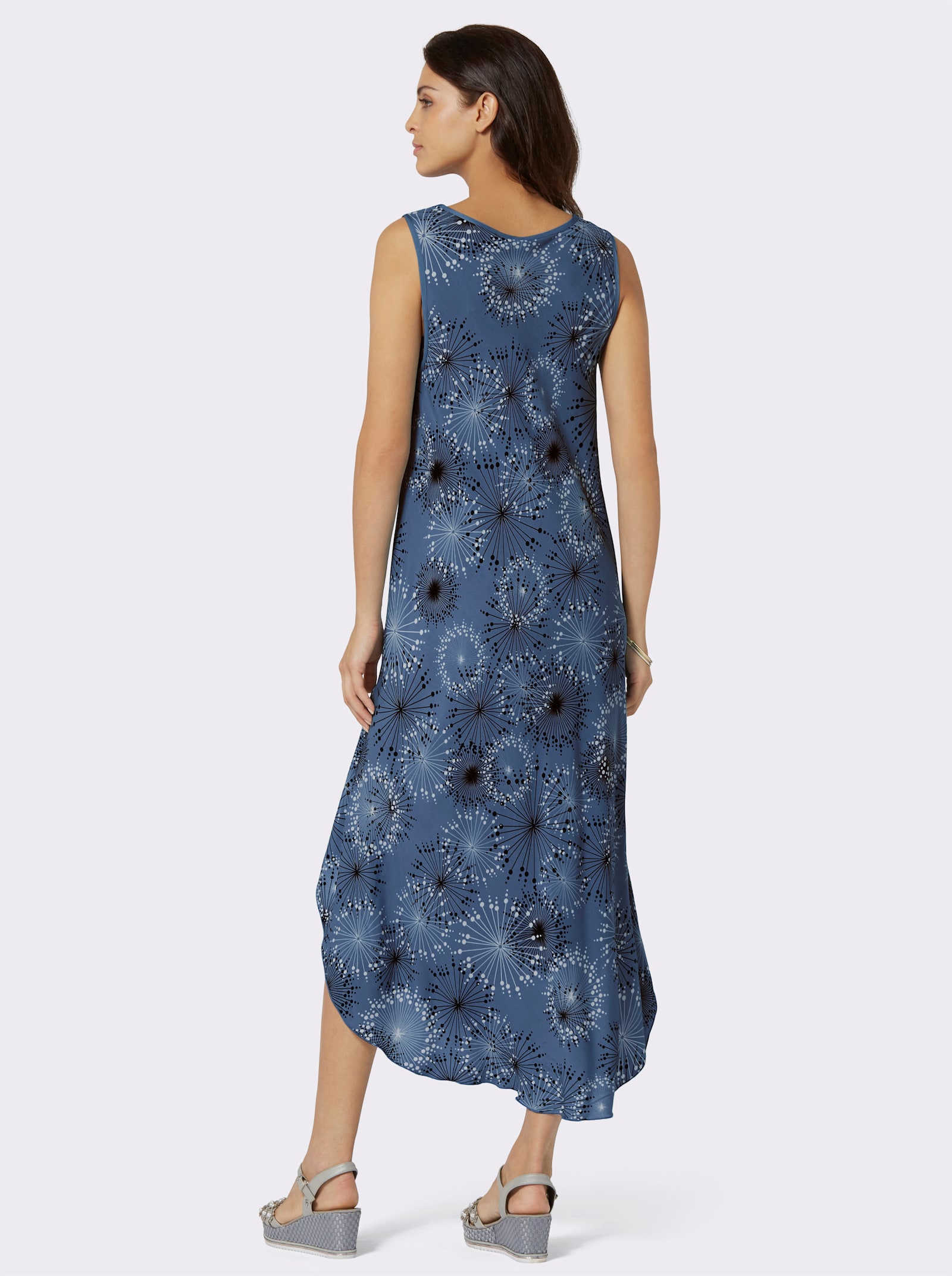 Šaty s potiskem s kvetinovým vzorem, volnejší strih - kouřová modrá-grafitová-potisk