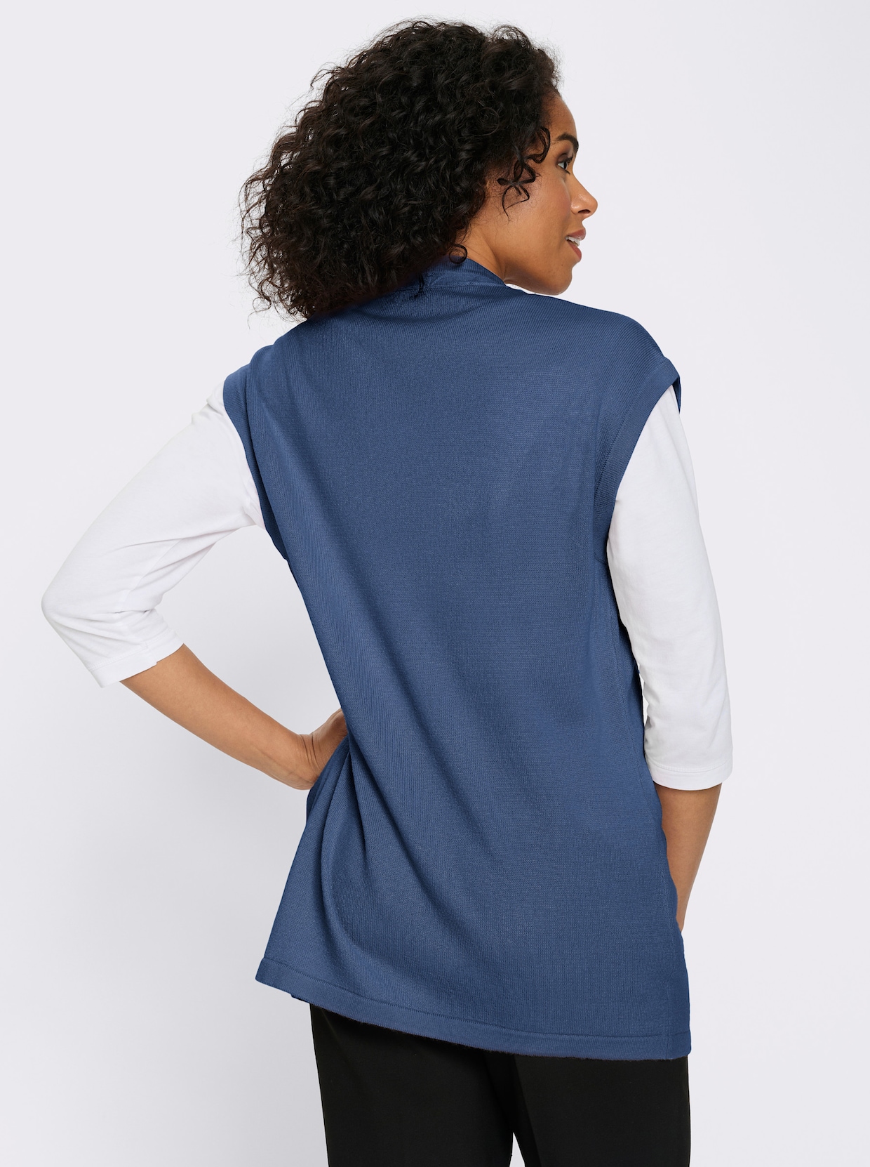 Strickweste in Longform - jeansblau