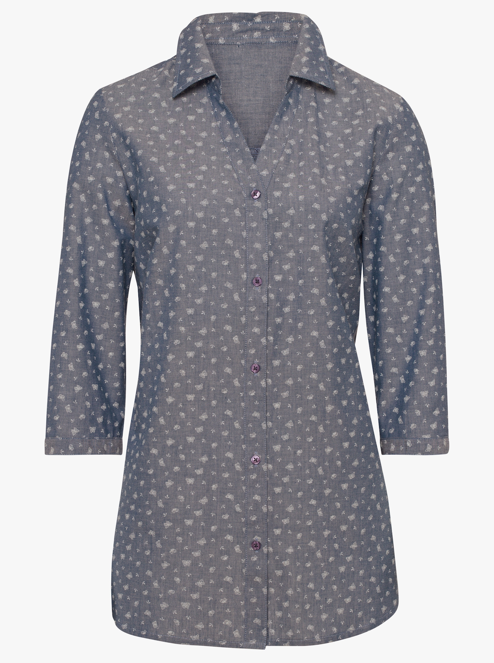 Jeansbluse mit Schmetterlings-Druck - blue-bleached