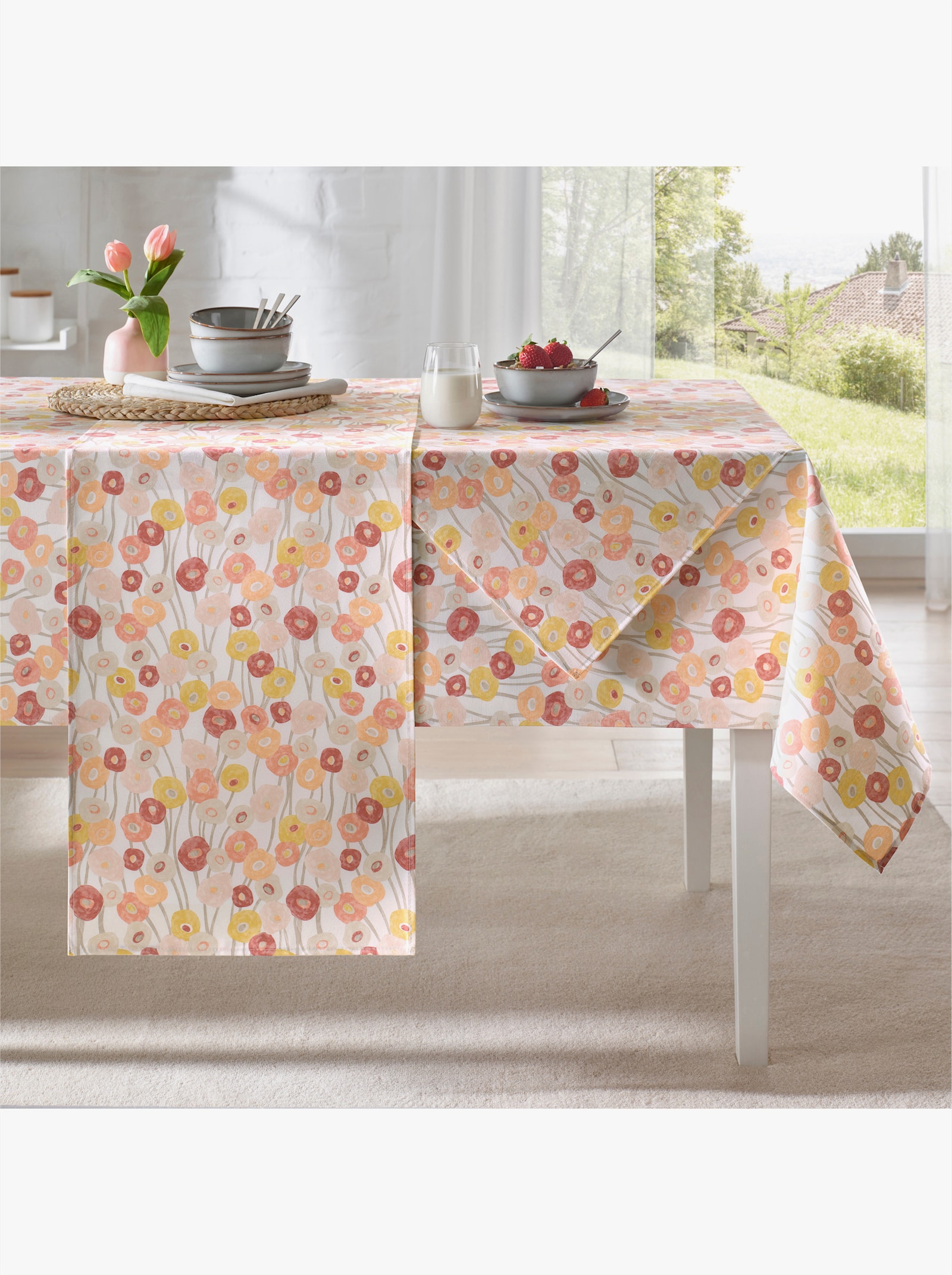 Tischdecke - weiß-apricot-bedruckt