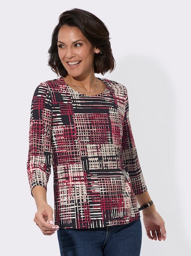 Rundhalsshirt mit 3/4-Ärmeln, bedruckt - rot-schwarz-bedruckt