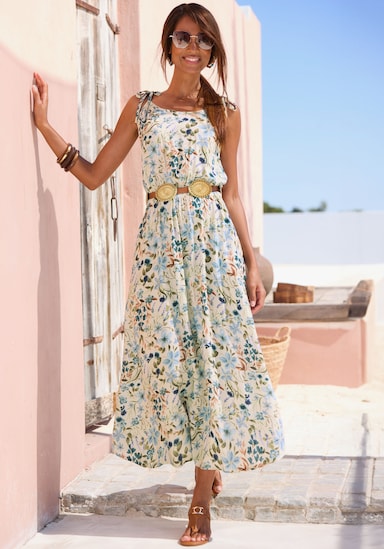 Buffalo Midikleid - creme-blau bedruckt