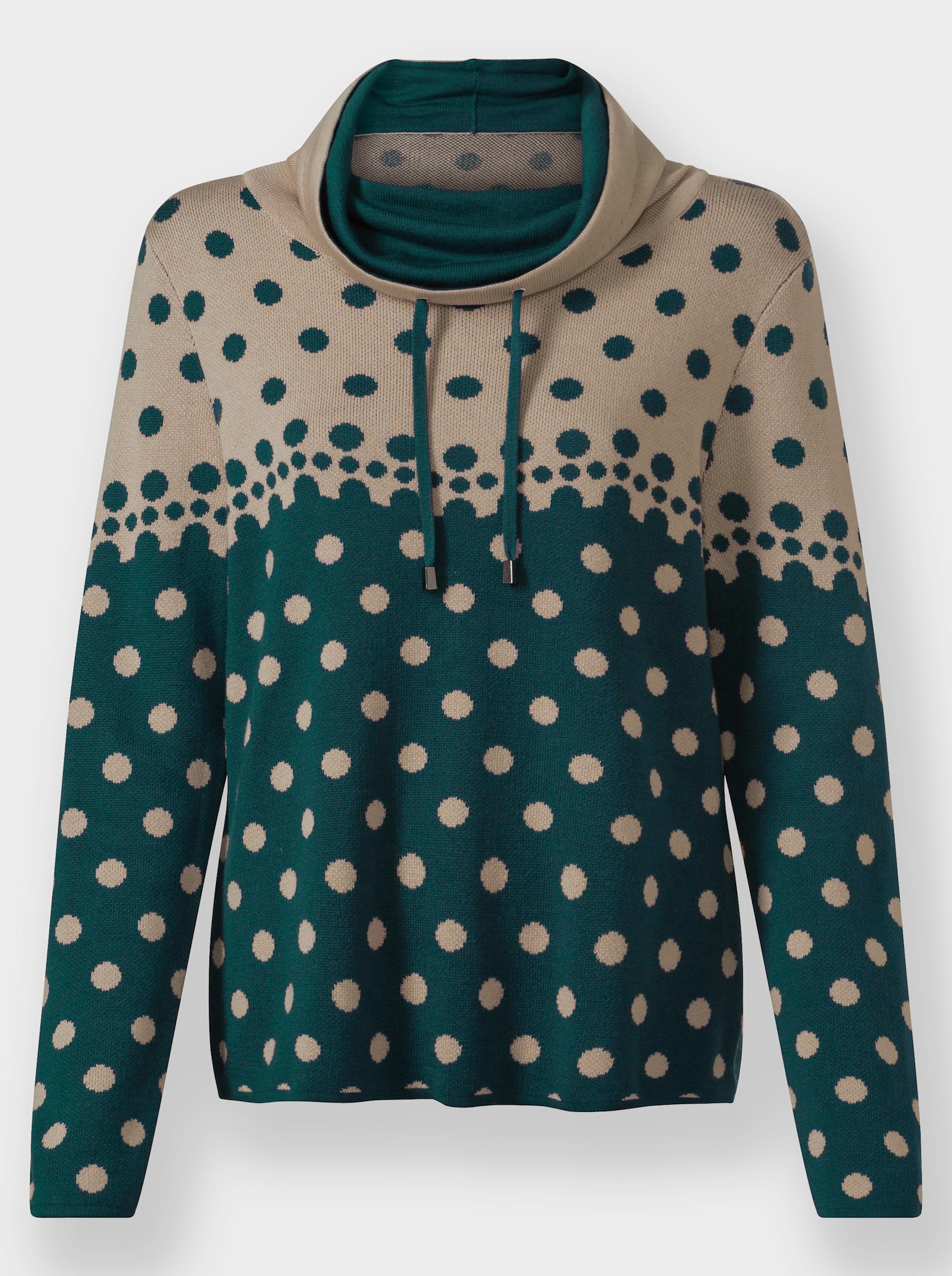 Jacquard-Pullover im Tupfenmuster - petrol-beige-meliert
