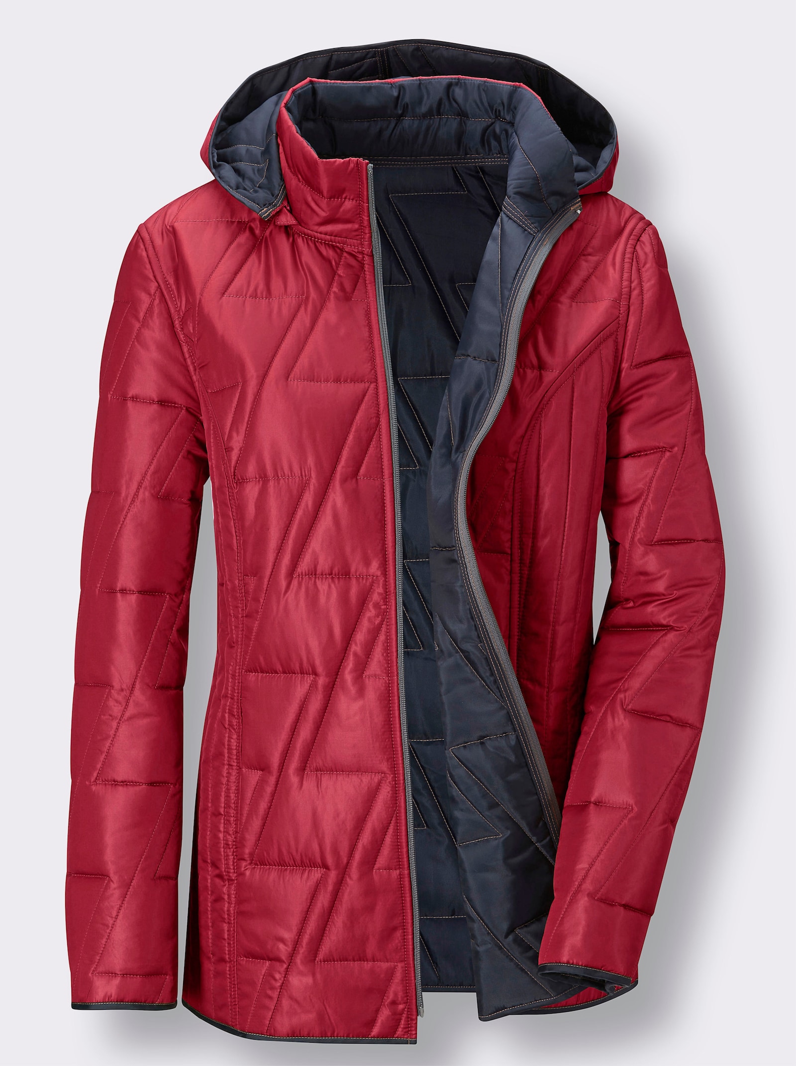 Wendejacke mit Kapuze, abzippbar - kirsche